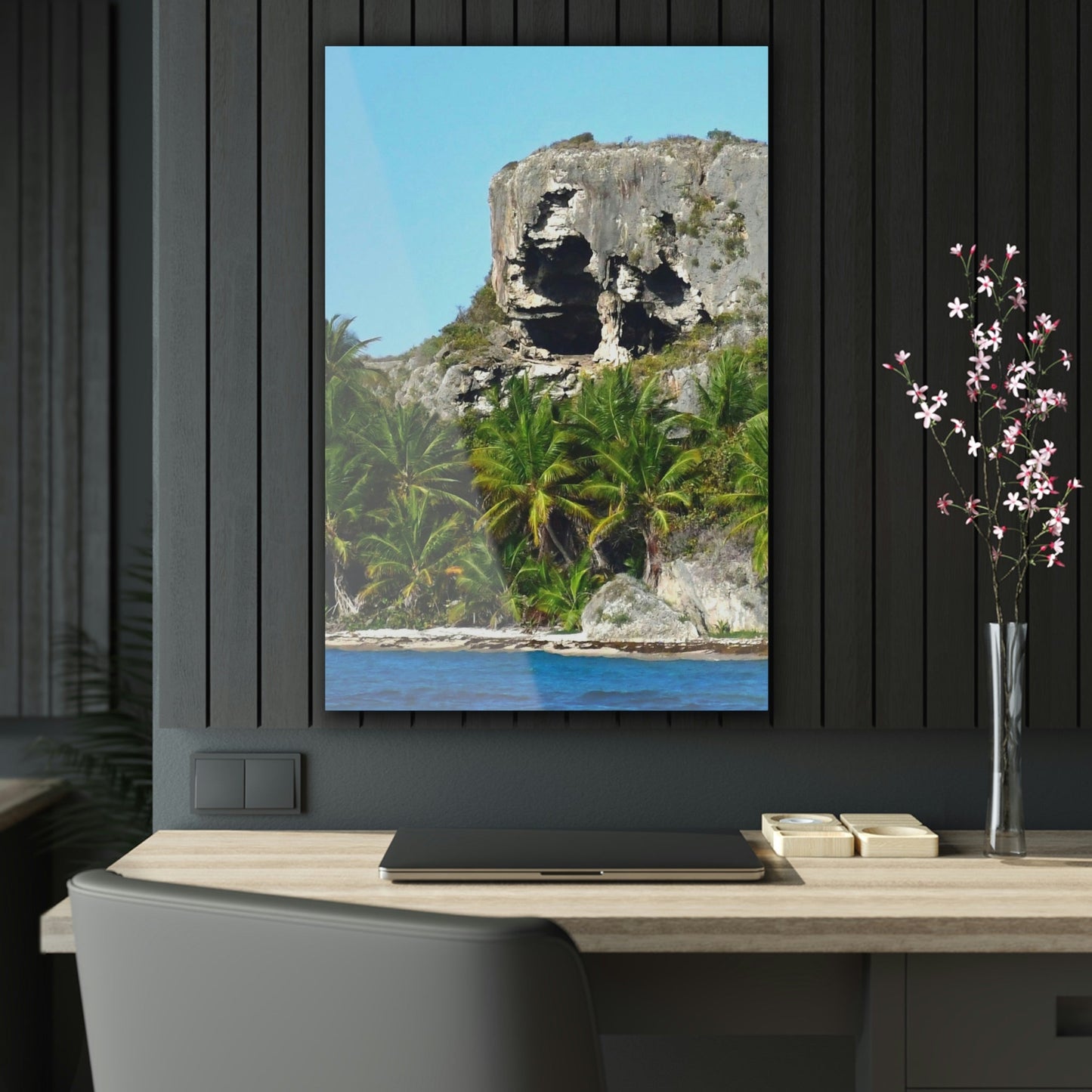 AWESOME Acrylic Prints - Stunning Pristine & Remote Mona island Puerto Rico - View from the Boat - Cave entrace and the Coconut palms Forest - Green Forest Home