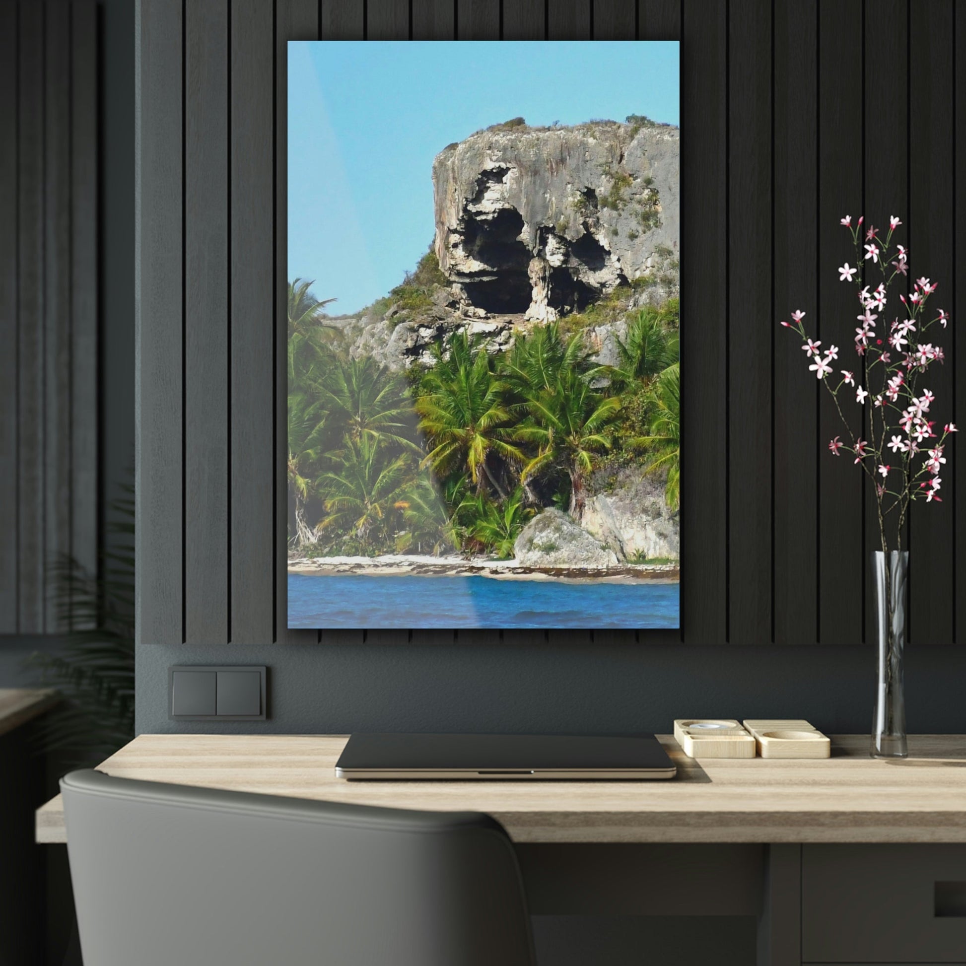 AWESOME Acrylic Prints - Stunning Pristine & Remote Mona island Puerto Rico - View from the Boat - Cave entrace and the Coconut palms Forest - Green Forest Home