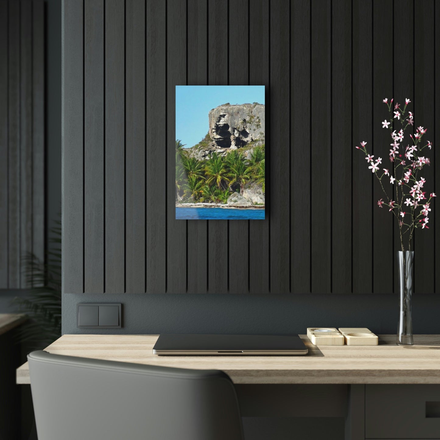 AWESOME Acrylic Prints - Stunning Pristine & Remote Mona island Puerto Rico - View from the Boat - Cave entrace and the Coconut palms Forest - Green Forest Home