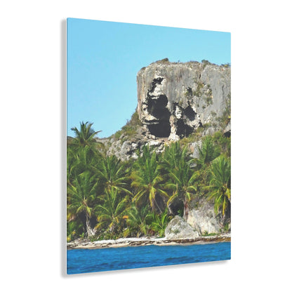 AWESOME Acrylic Prints - Stunning Pristine & Remote Mona island Puerto Rico - View from the Boat - Cave entrace and the Coconut palms Forest - Green Forest Home