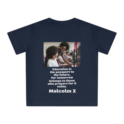Baby Organic T-Shirt - Kids in school is Africa with JOY and Malcom X statement on EDUCATION - Printed in EU - Green Forest Home