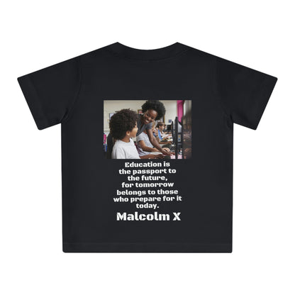 Baby Organic T-Shirt - Kids in school is Africa with JOY and Malcom X statement on EDUCATION - Printed in EU - Green Forest Home