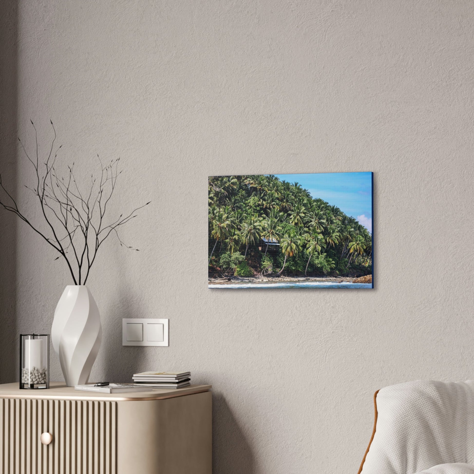 Best Beaches & Islands - Canvas Stretched, 0.75" in 6 sizes - Coconut Shoreline - Isolated Paradise - Mentawais Islands - Indonesia - US Print - Green Forest Home