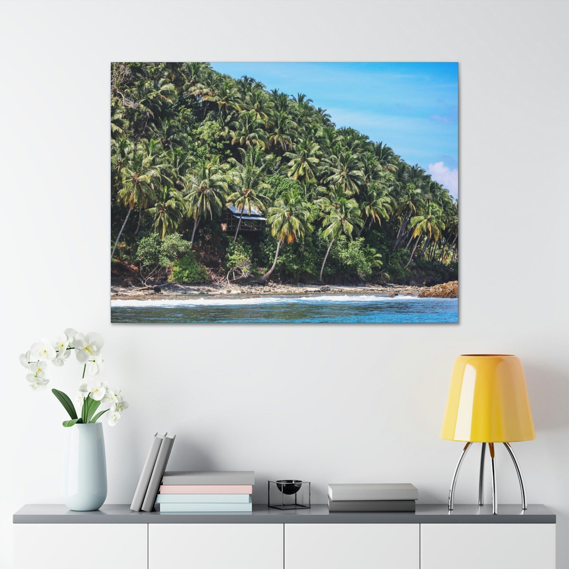 Best Beaches & Islands - Canvas Stretched, 0.75" in 6 sizes - Coconut Shoreline - Isolated Paradise - Mentawais Islands - Indonesia - US Print - Green Forest Home
