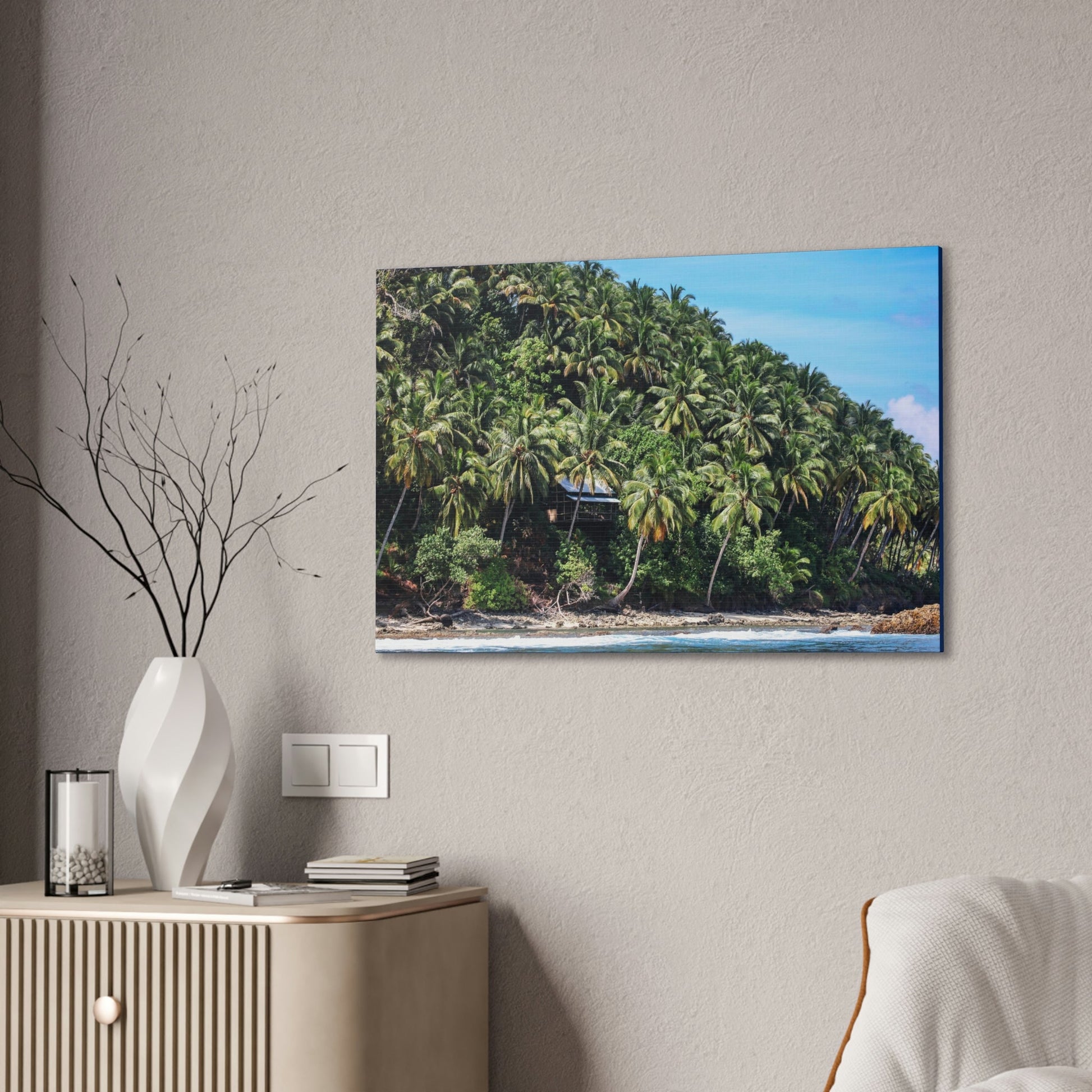 Best Beaches & Islands - Canvas Stretched, 0.75" in 6 sizes - Coconut Shoreline - Isolated Paradise - Mentawais Islands - Indonesia - US Print - Green Forest Home