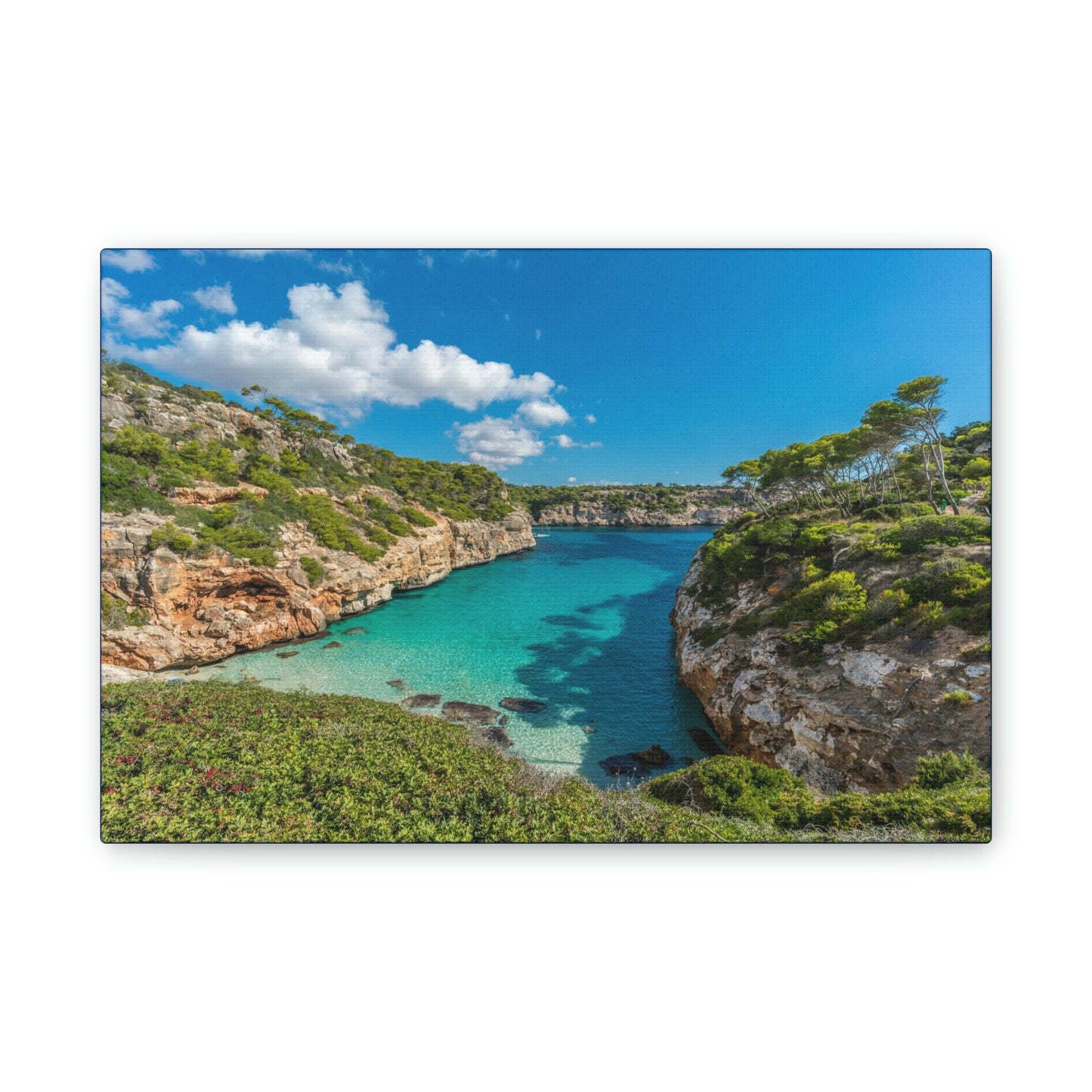 Best Beaches & Islands - Canvas Stretched, 0.75" in 6 sizes - Es calo des Moro - one the best beaches in the world - Mallorca, Balearic Islands, Spain - US Print - Green Forest Home