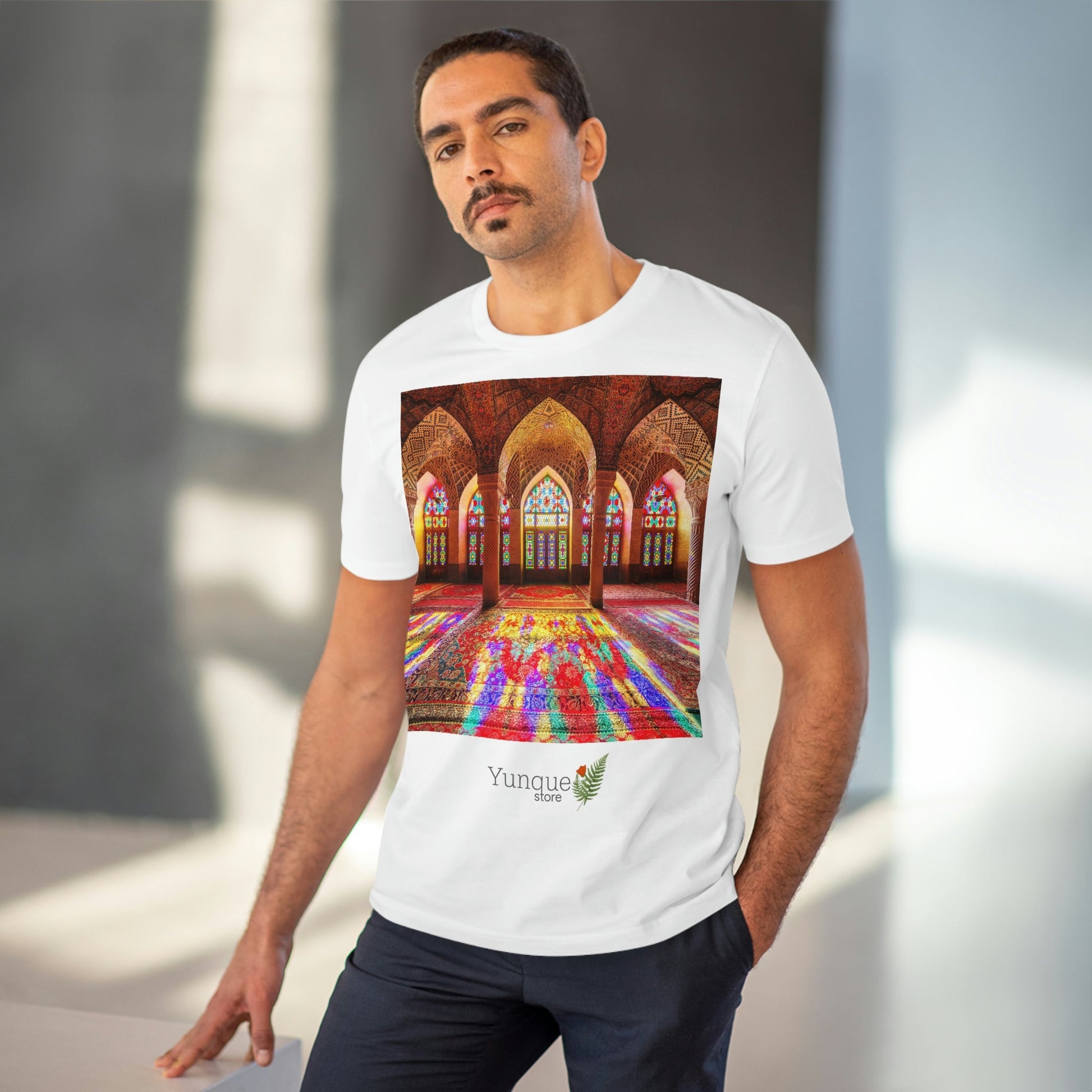 BEST DEALS - EU Print - Organic Creator T-shirt - Unisex - Interior and entrance of Holy Mosques - Islam - Green Forest Home