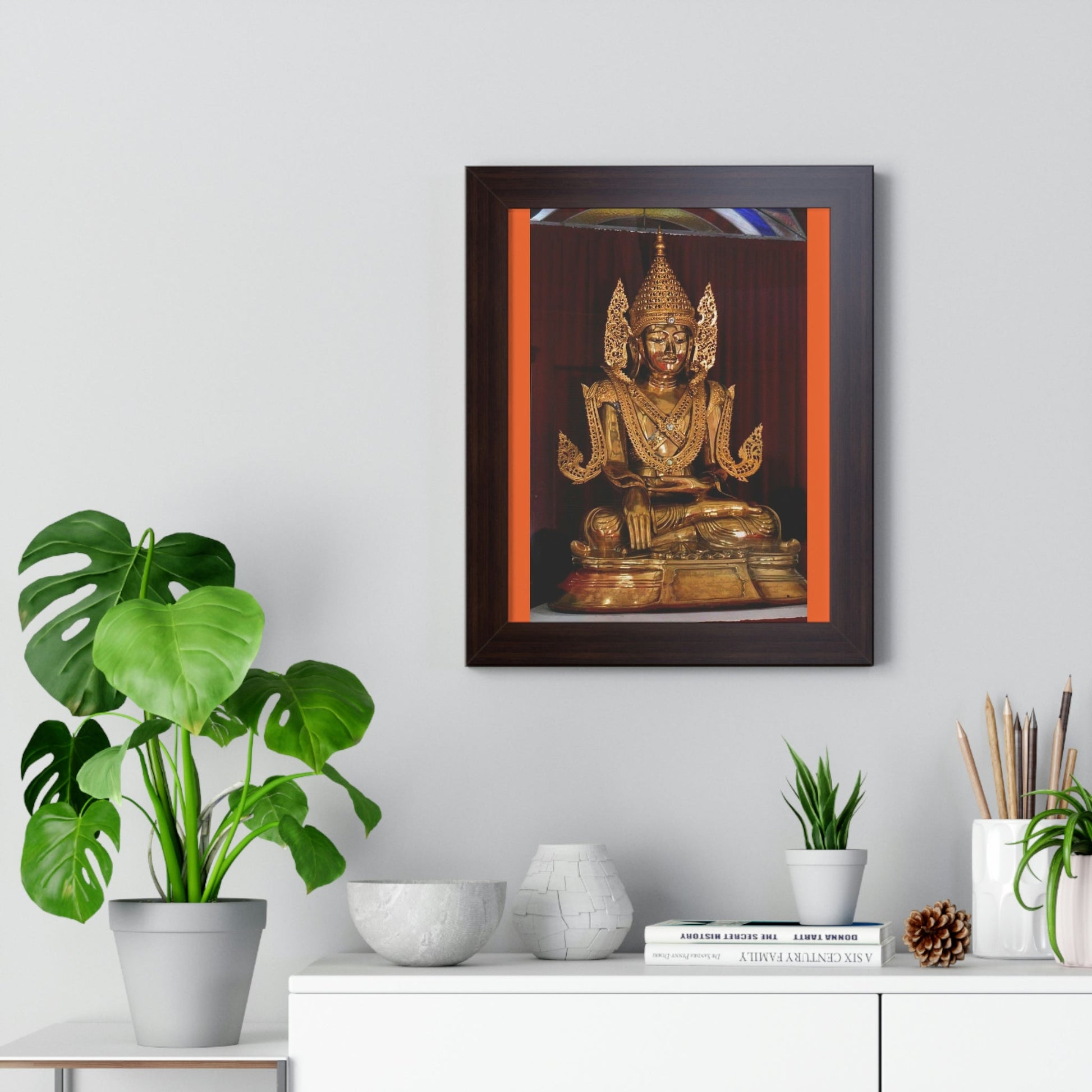 Buddhism - Framed Vertical Poster - TKAM Monastery CA USA - Main Buddha of Pagoda - Blessed by Taungpulu Sayadaw of Burma - Print in USA - Green Forest Home