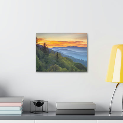 Canvas Gallery Wraps - A HEAVENLY VIEW - Scenic Sunrise Landscape at Oconaluftee Overlook - the top of the world here - in Smoky Mountain National Park in Summer in Mountain National Park (SMNP) USA - Green Forest Home
