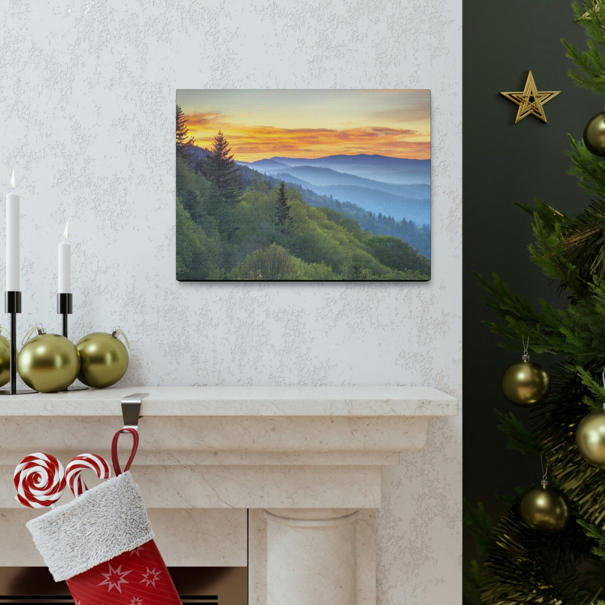 Canvas Gallery Wraps - A HEAVENLY VIEW - Scenic Sunrise Landscape at Oconaluftee Overlook - the top of the world here - in Smoky Mountain National Park in Summer in Mountain National Park (SMNP) USA - Green Forest Home