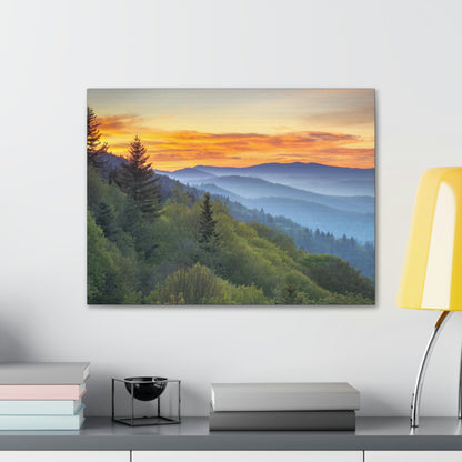 Canvas Gallery Wraps - A HEAVENLY VIEW - Scenic Sunrise Landscape at Oconaluftee Overlook - the top of the world here - in Smoky Mountain National Park in Summer in Mountain National Park (SMNP) USA - Green Forest Home