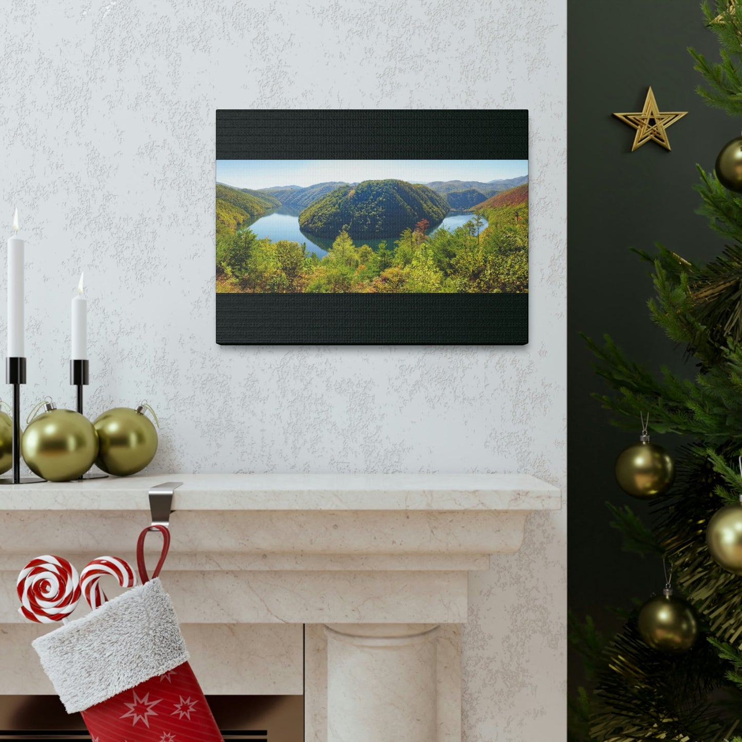 Canvas Gallery Wraps - Calderwood Lake Bending River Panorama in Smoky Mountain National Park in Summer in Mountain National Park (SMNP) USA - Green Forest Home