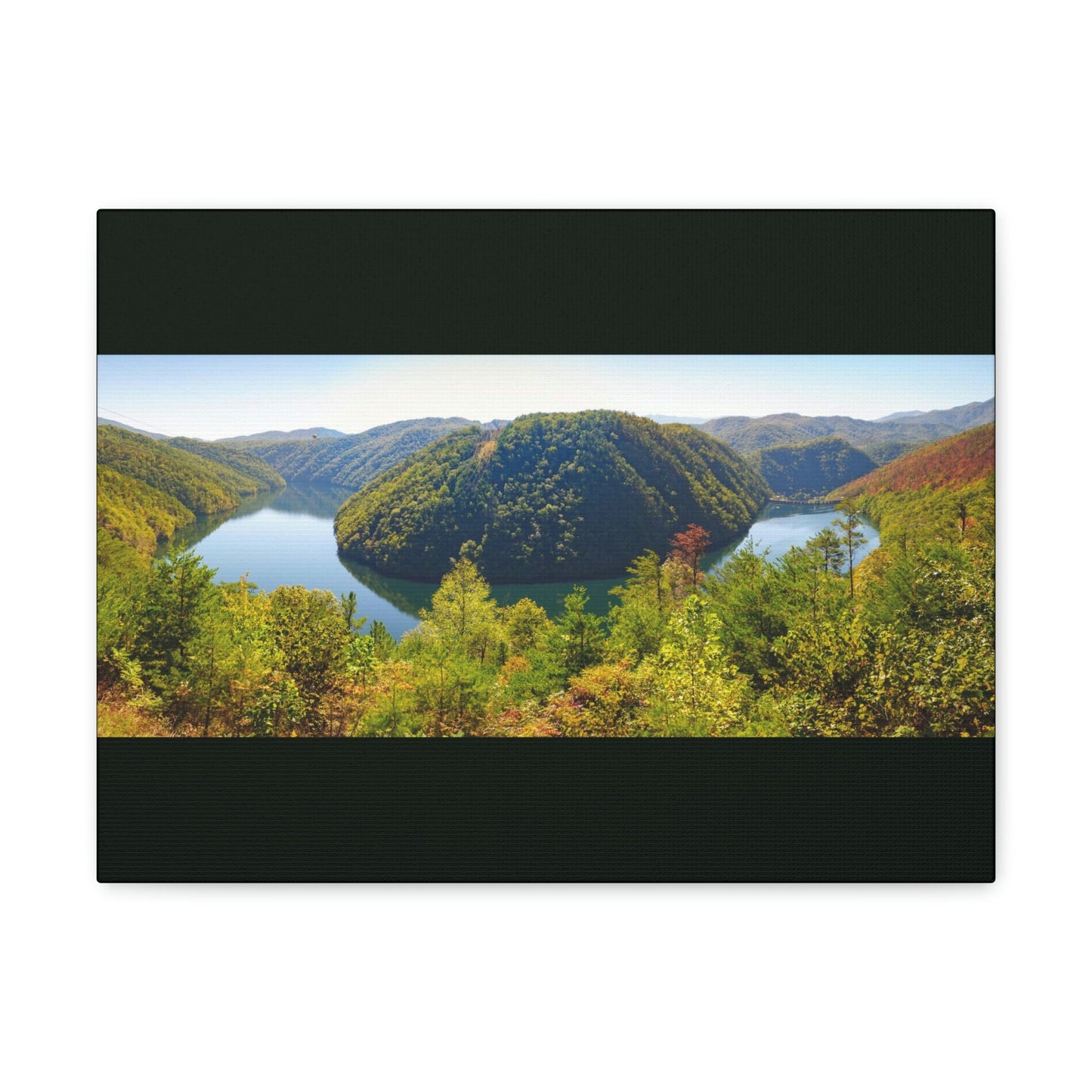 Canvas Gallery Wraps - Calderwood Lake Bending River Panorama in Smoky Mountain National Park in Summer in Mountain National Park (SMNP) USA - Green Forest Home