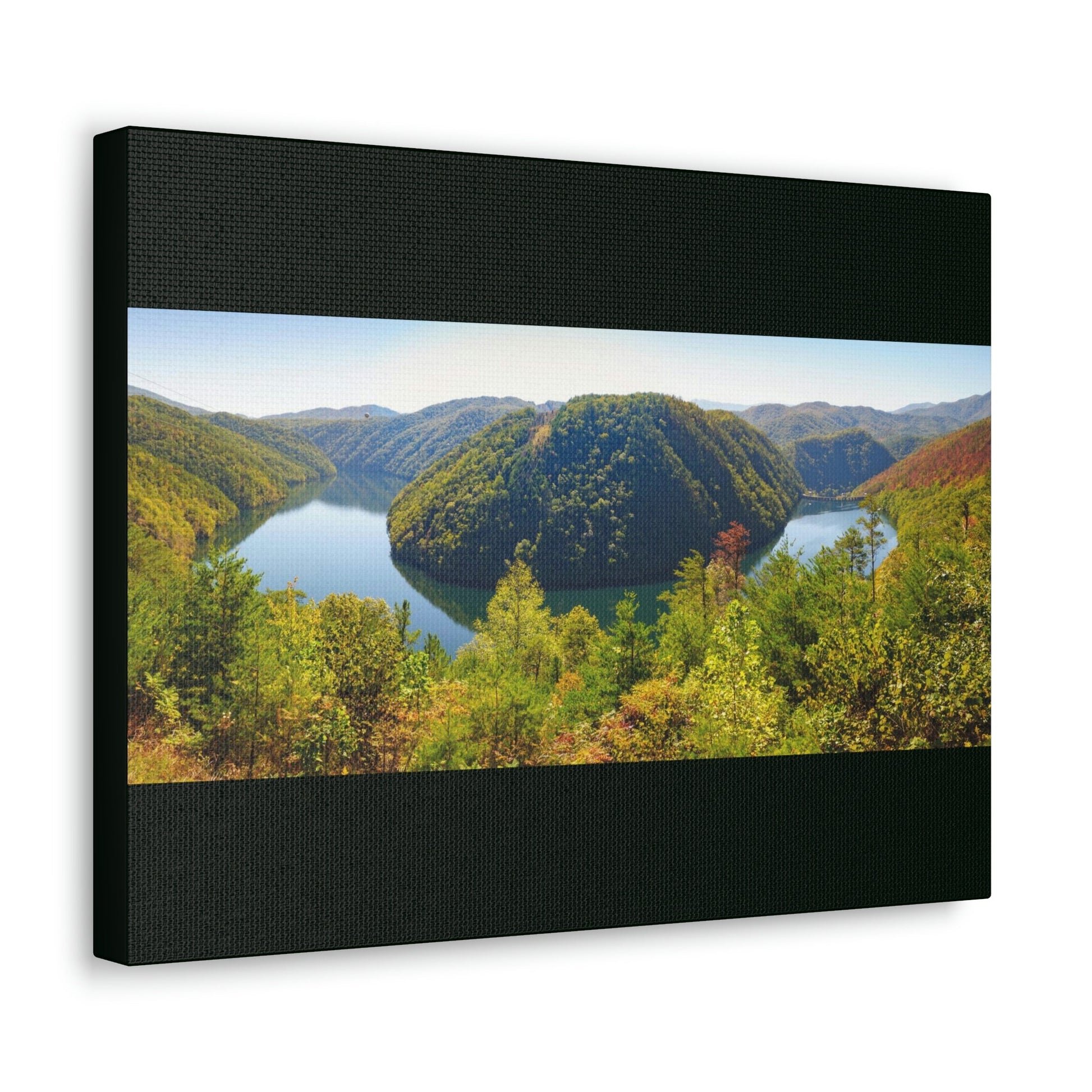 Canvas Gallery Wraps - Calderwood Lake Bending River Panorama in Smoky Mountain National Park in Summer in Mountain National Park (SMNP) USA - Green Forest Home