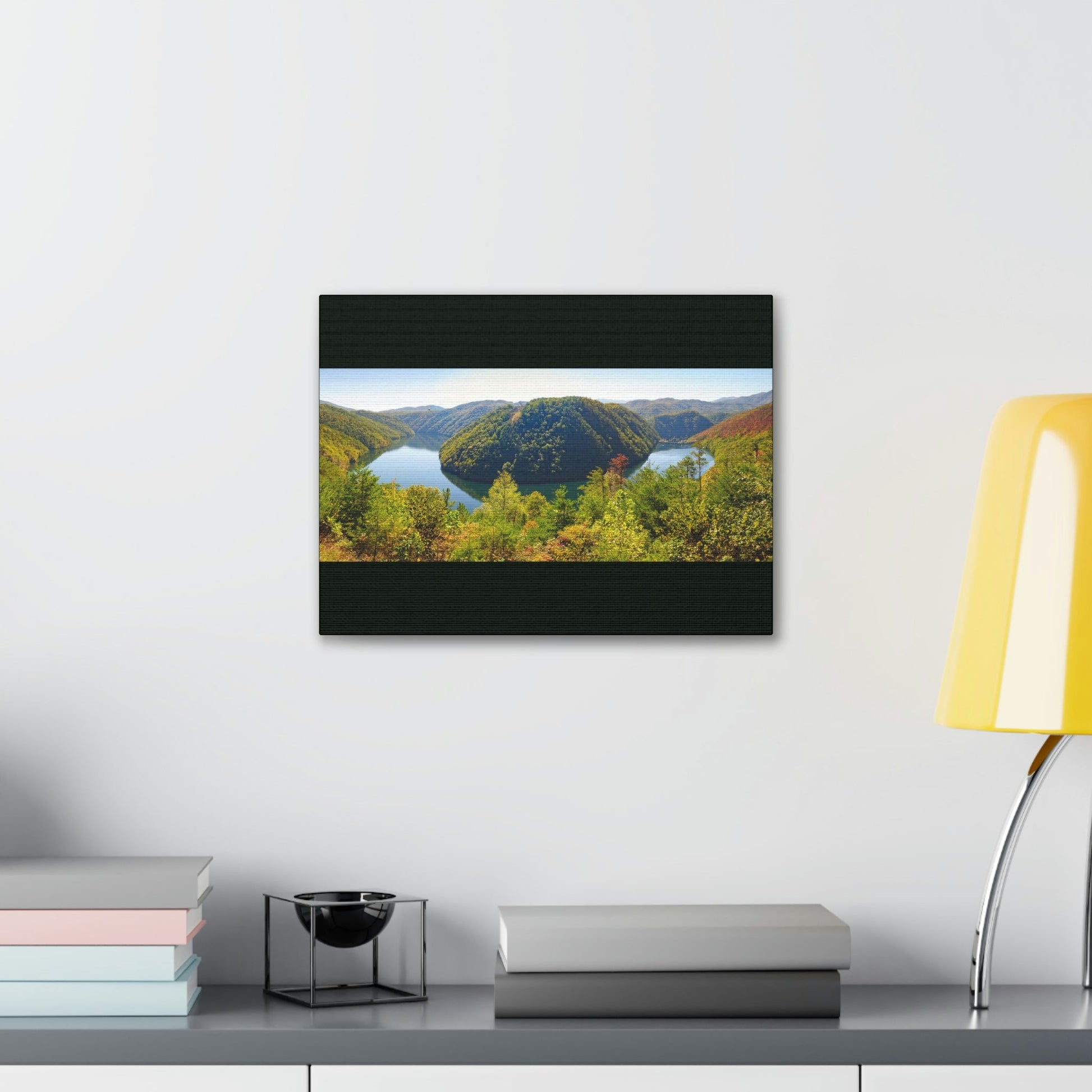 Canvas Gallery Wraps - Calderwood Lake Bending River Panorama in Smoky Mountain National Park in Summer in Mountain National Park (SMNP) USA - Green Forest Home