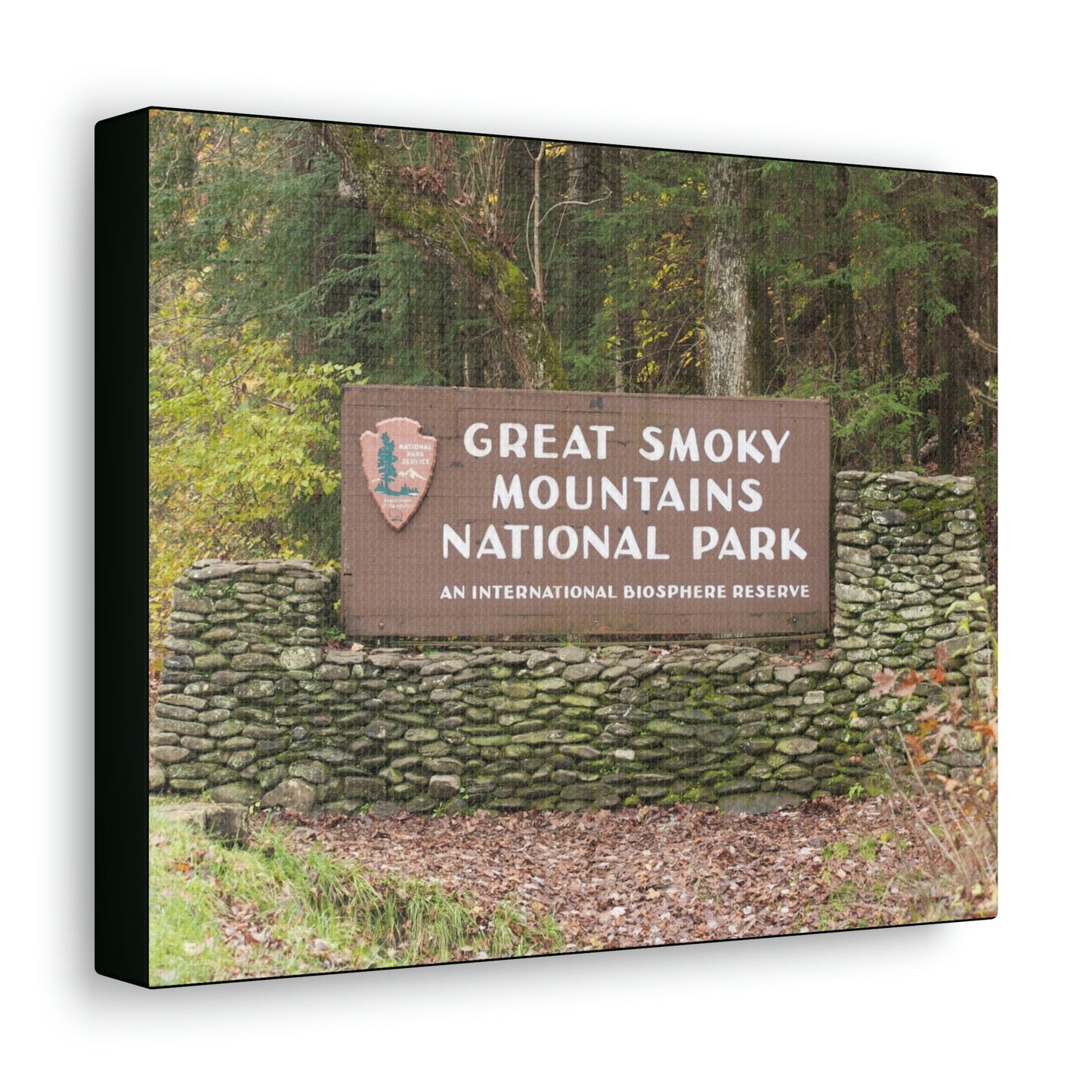 Canvas Gallery Wraps - Entrance sign at south entrance for reference use - in Smoky Mountain National Park in Summer in Mountain National Park (SMNP) USA - Green Forest Home