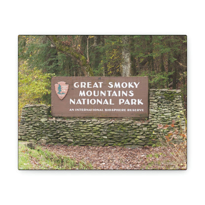Canvas Gallery Wraps - Entrance sign at south entrance for reference use - in Smoky Mountain National Park in Summer in Mountain National Park (SMNP) USA - Green Forest Home