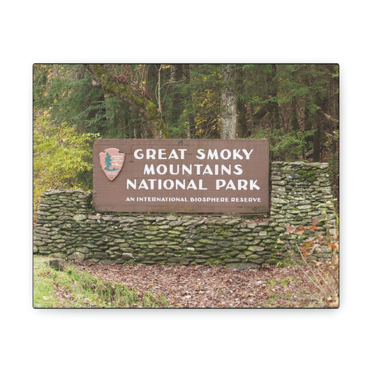 Canvas Gallery Wraps - Entrance sign at south entrance for reference use - in Smoky Mountain National Park in Summer in Mountain National Park (SMNP) USA - Green Forest Home