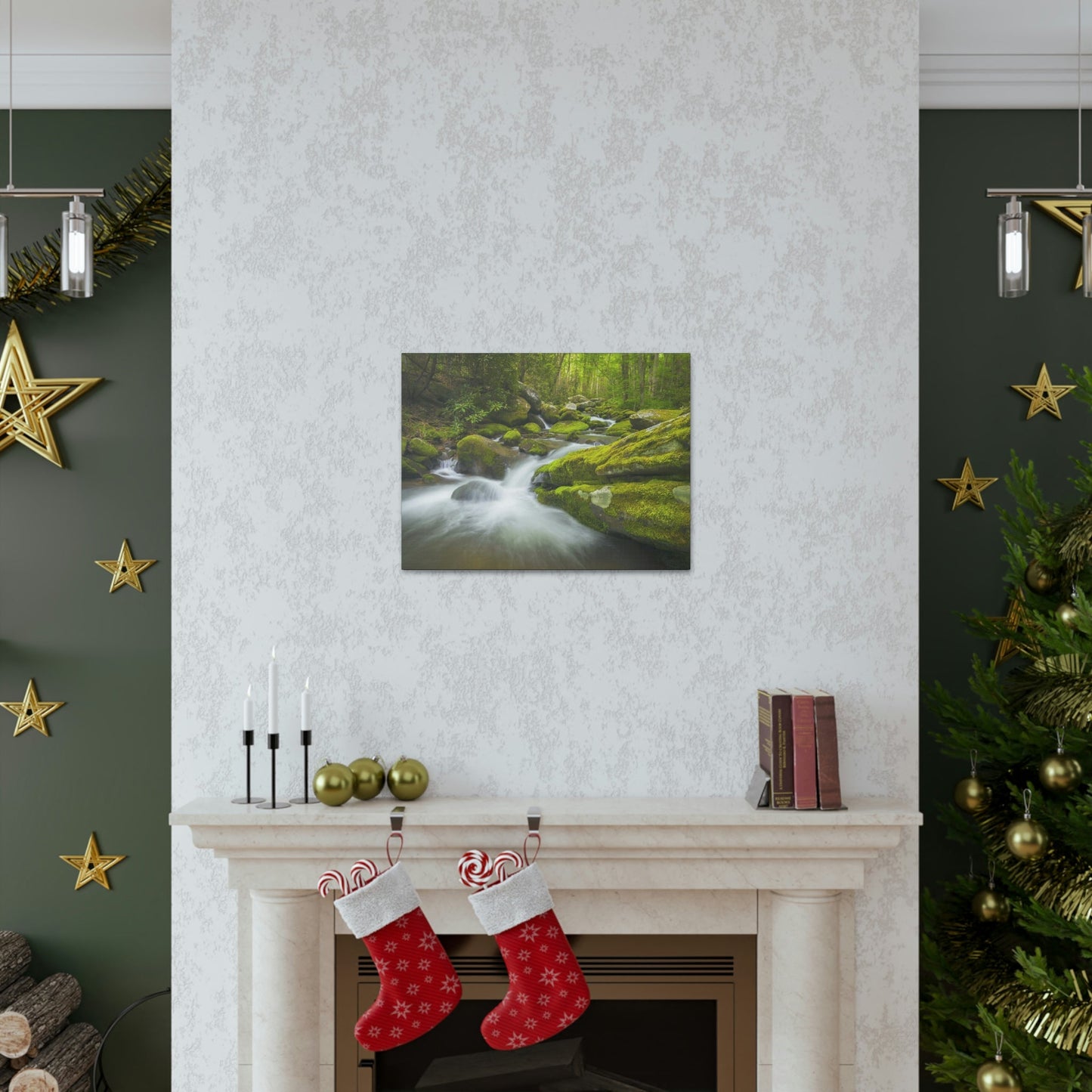 Canvas Gallery Wraps - Roaring Fork River waterfalls - the top of the world here - in Smoky Mountain National Park in Summer in Mountain National Park (SMNP) USA - Green Forest Home