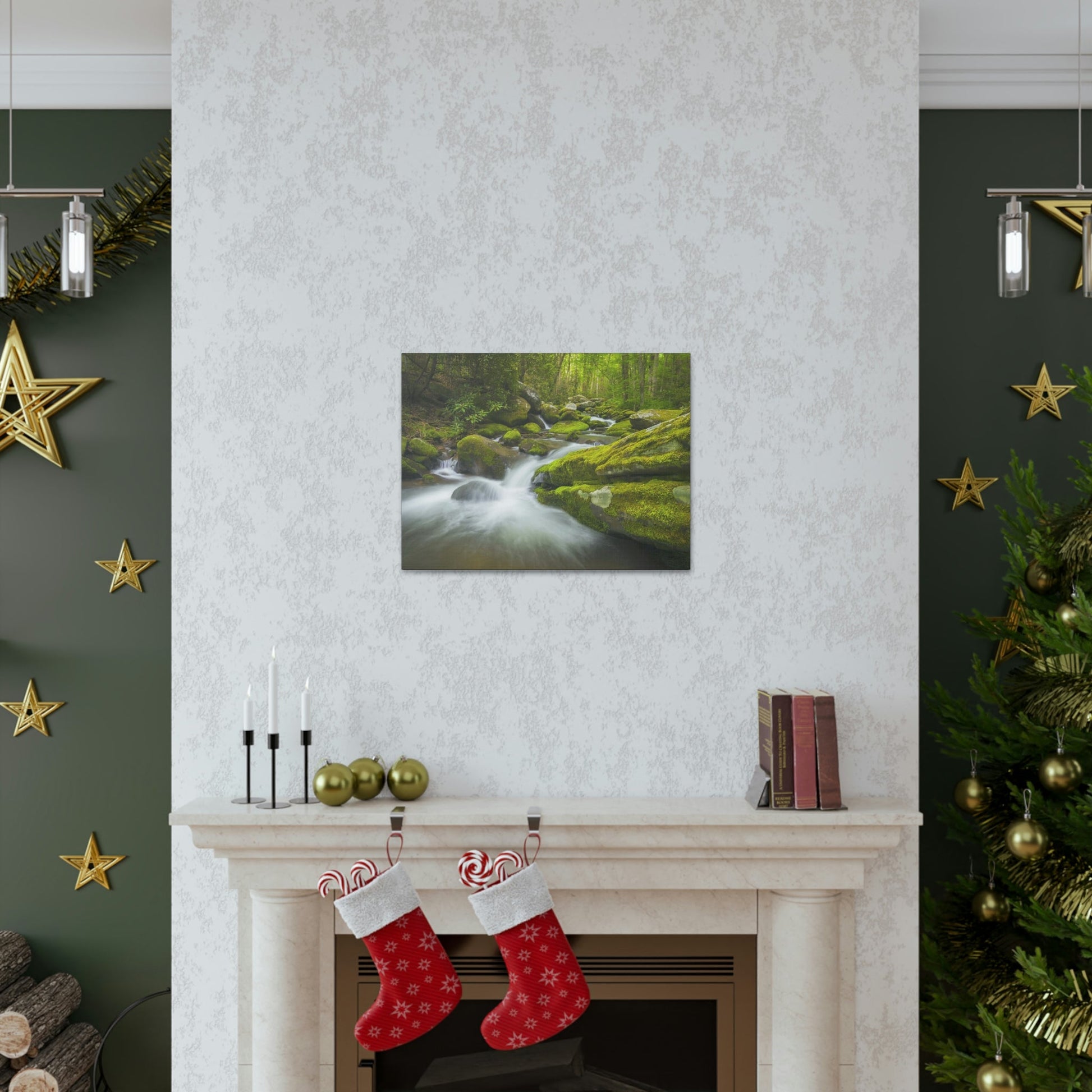 Canvas Gallery Wraps - Roaring Fork River waterfalls - the top of the world here - in Smoky Mountain National Park in Summer in Mountain National Park (SMNP) USA - Green Forest Home