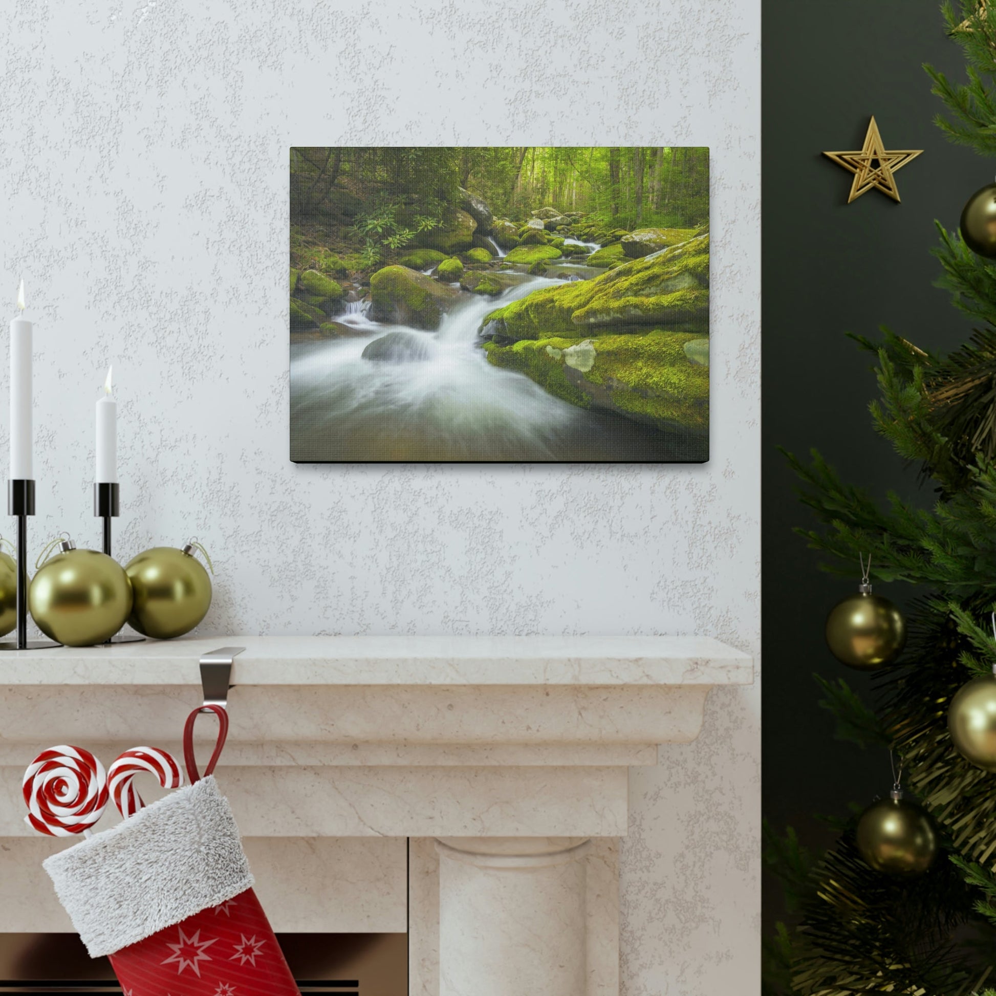 Canvas Gallery Wraps - Roaring Fork River waterfalls - the top of the world here - in Smoky Mountain National Park in Summer in Mountain National Park (SMNP) USA - Green Forest Home