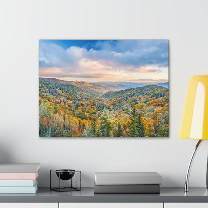 Canvas Gallery Wraps - The Glorious autumn landscape at Newfound Gap in Smoky Mountain National Park in Summer in Mountain National Park (SMNP) USA - Green Forest Home