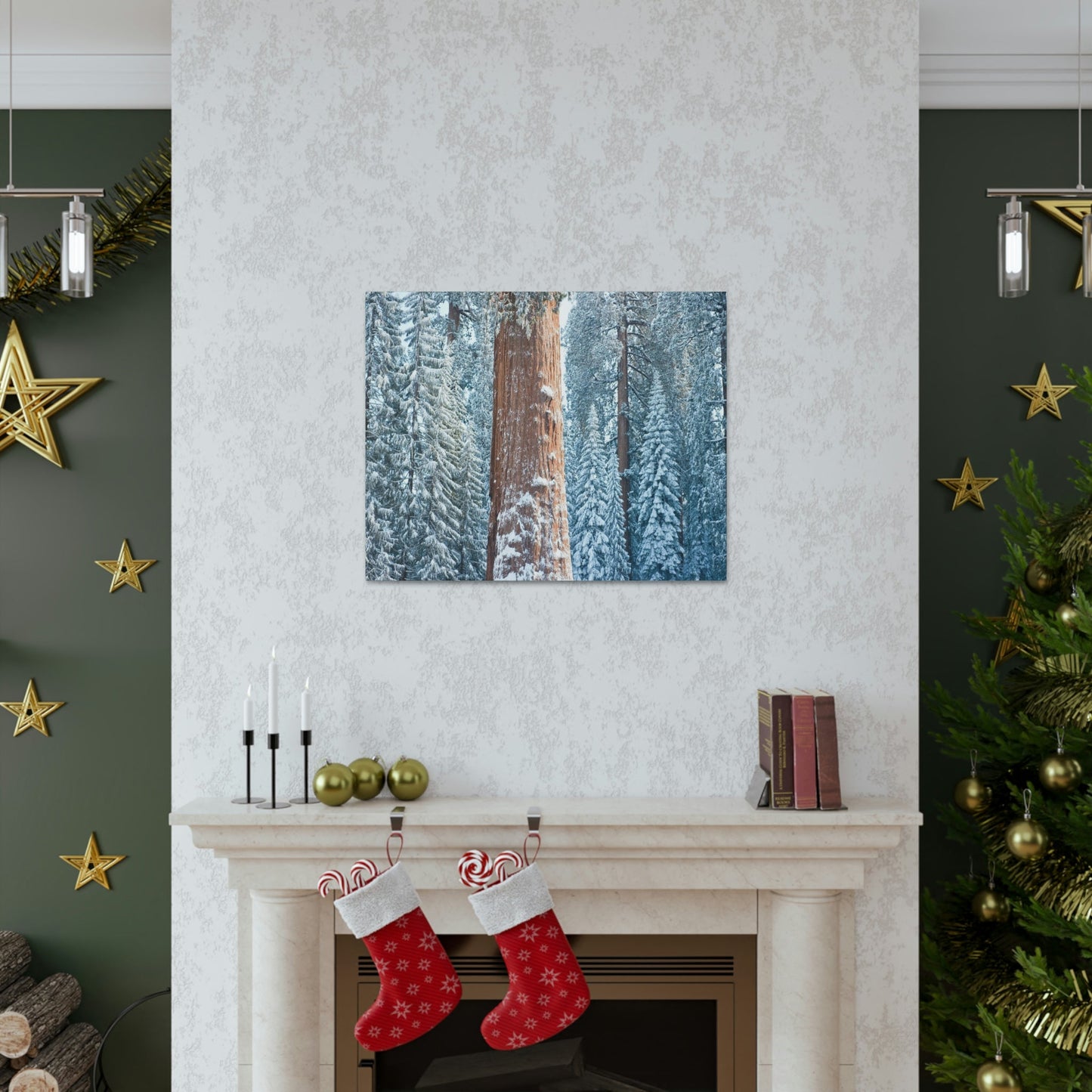 Canvas Gallery Wraps - The US National Parks - Yosemite Park famous Sequoia trees in winter - California - USA NPS - Green Forest Home