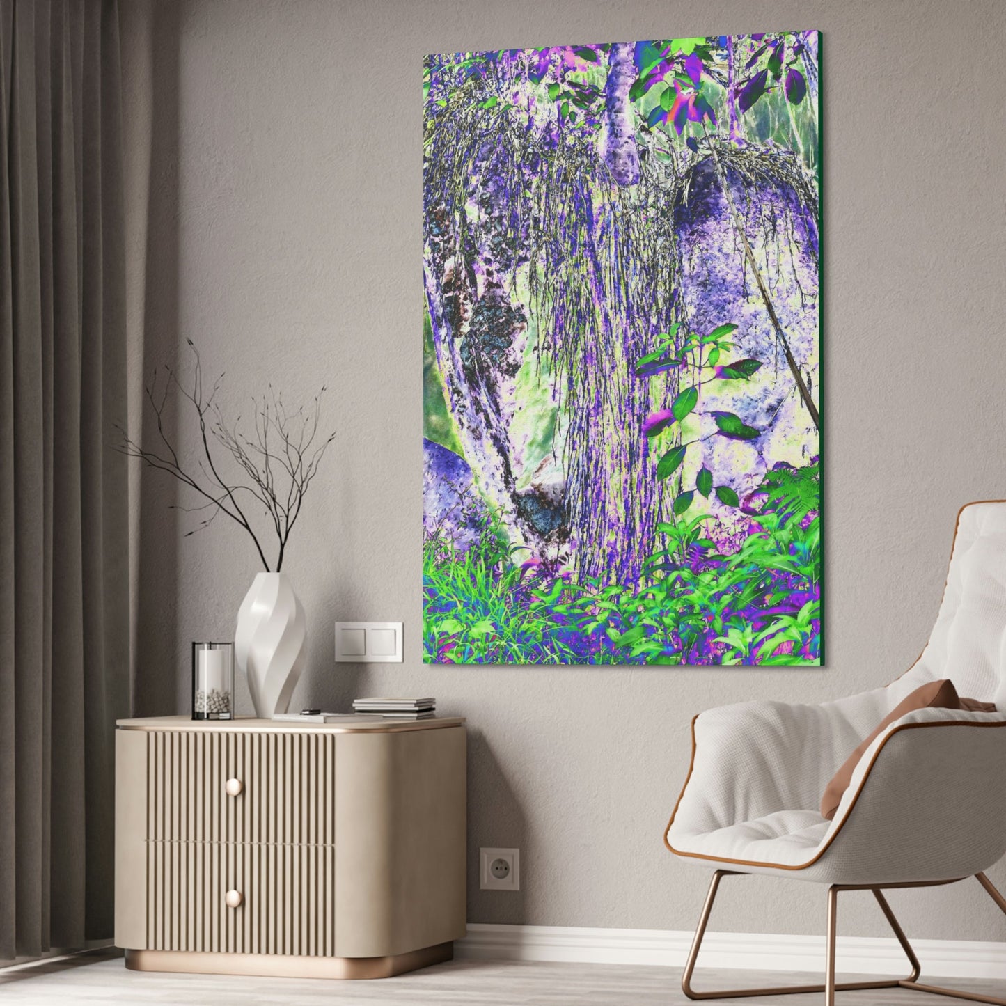 Canvas Stretched - Forest@Home - El Yunque - Amazing Sierra Palm grows in boulder with long roots comming down - Tradewinds - Green Forest Home