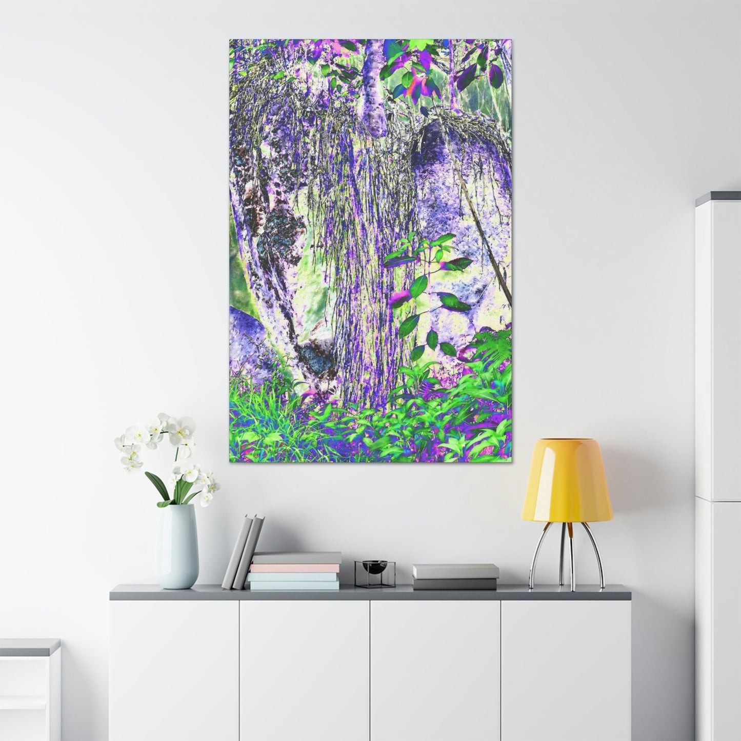 Canvas Stretched - Forest@Home - El Yunque - Amazing Sierra Palm grows in boulder with long roots comming down - Tradewinds - Green Forest Home