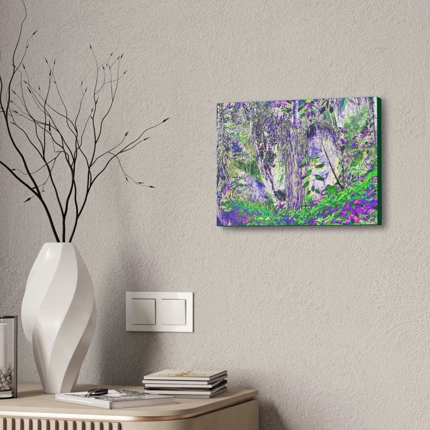 Canvas Stretched - Forest@Home - El Yunque - Amazing Sierra Palm grows in boulder with long roots comming down - Tradewinds - Green Forest Home