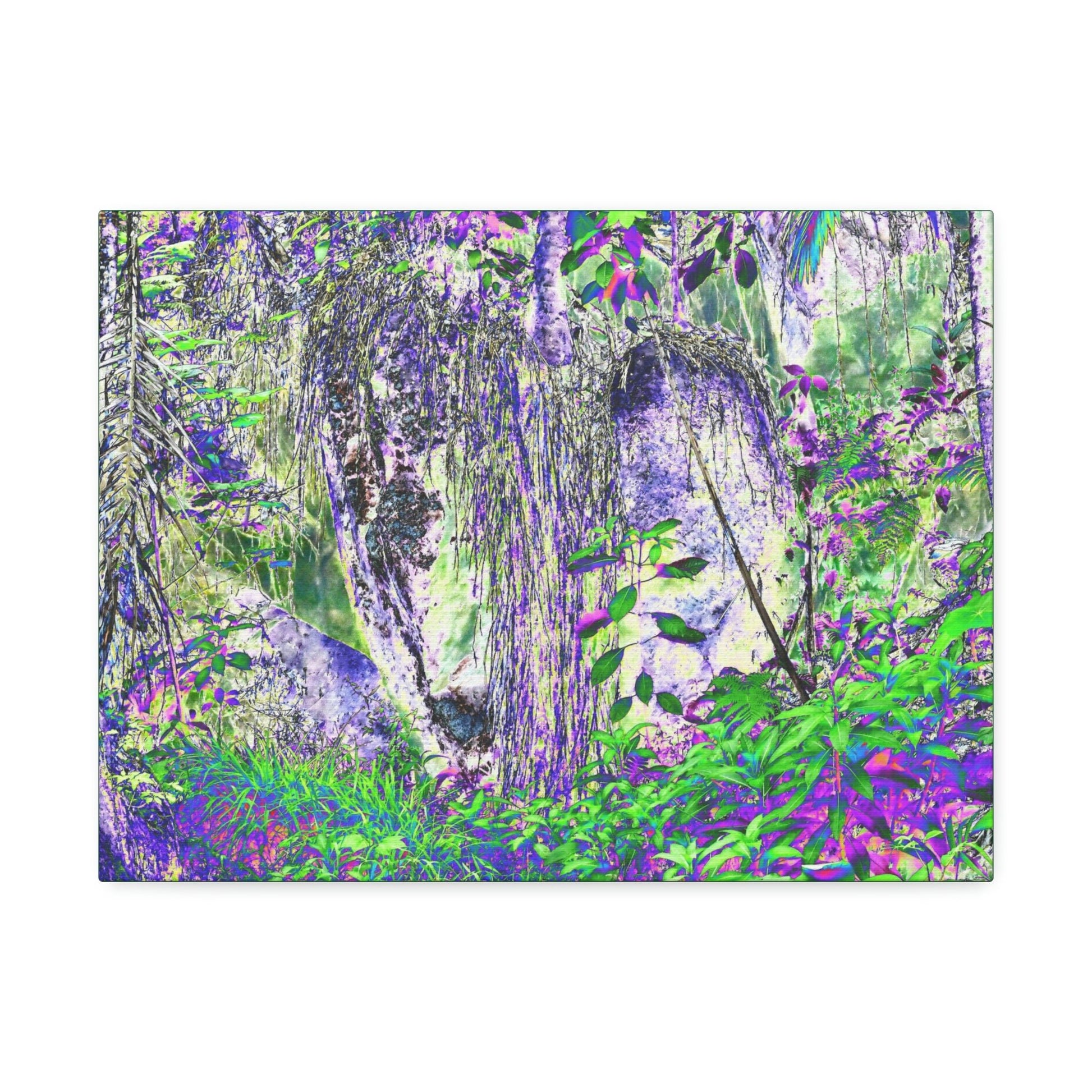 Canvas Stretched - Forest@Home - El Yunque - Amazing Sierra Palm grows in boulder with long roots comming down - Tradewinds - Green Forest Home