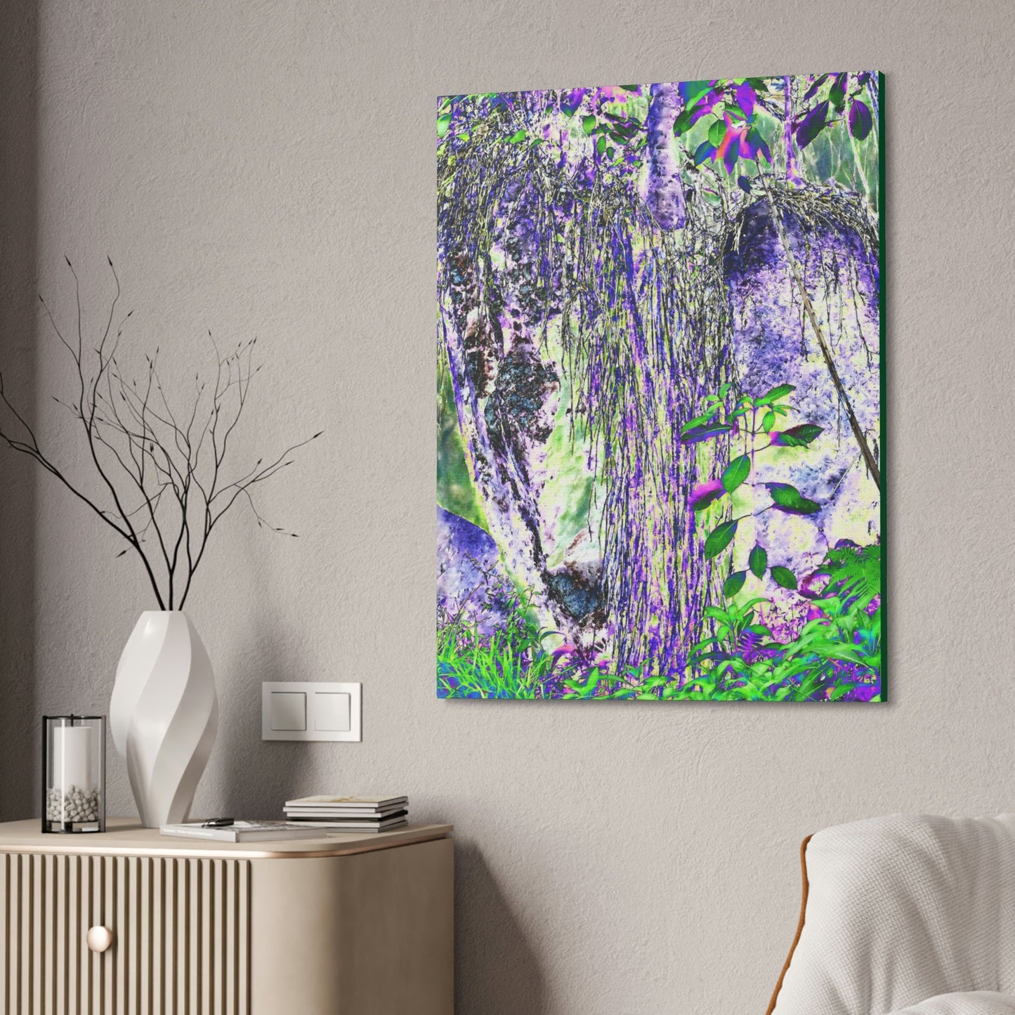 Canvas Stretched - Forest@Home - El Yunque - Amazing Sierra Palm grows in boulder with long roots comming down - Tradewinds - Green Forest Home
