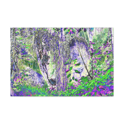 Canvas Stretched - Forest@Home - El Yunque - Amazing Sierra Palm grows in boulder with long roots comming down - Tradewinds - Green Forest Home