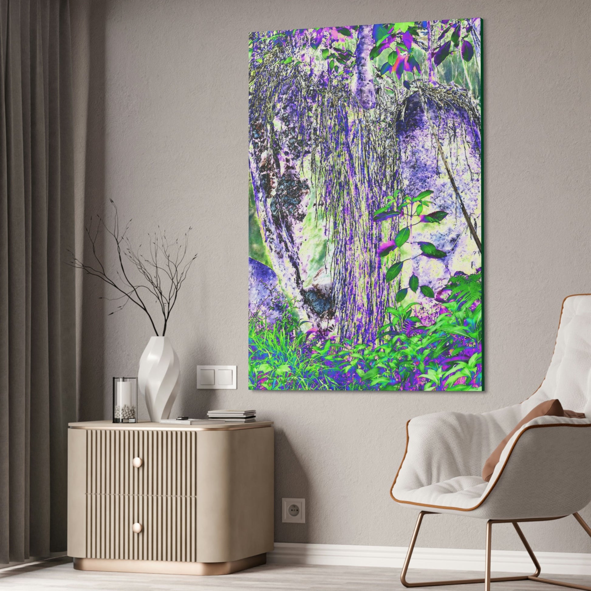 Canvas Stretched - Forest@Home - El Yunque - Amazing Sierra Palm grows in boulder with long roots comming down - Tradewinds - Green Forest Home