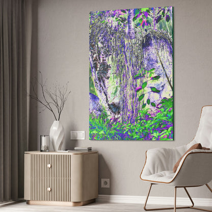 Canvas Stretched - Forest@Home - El Yunque - Amazing Sierra Palm grows in boulder with long roots comming down - Tradewinds - Green Forest Home