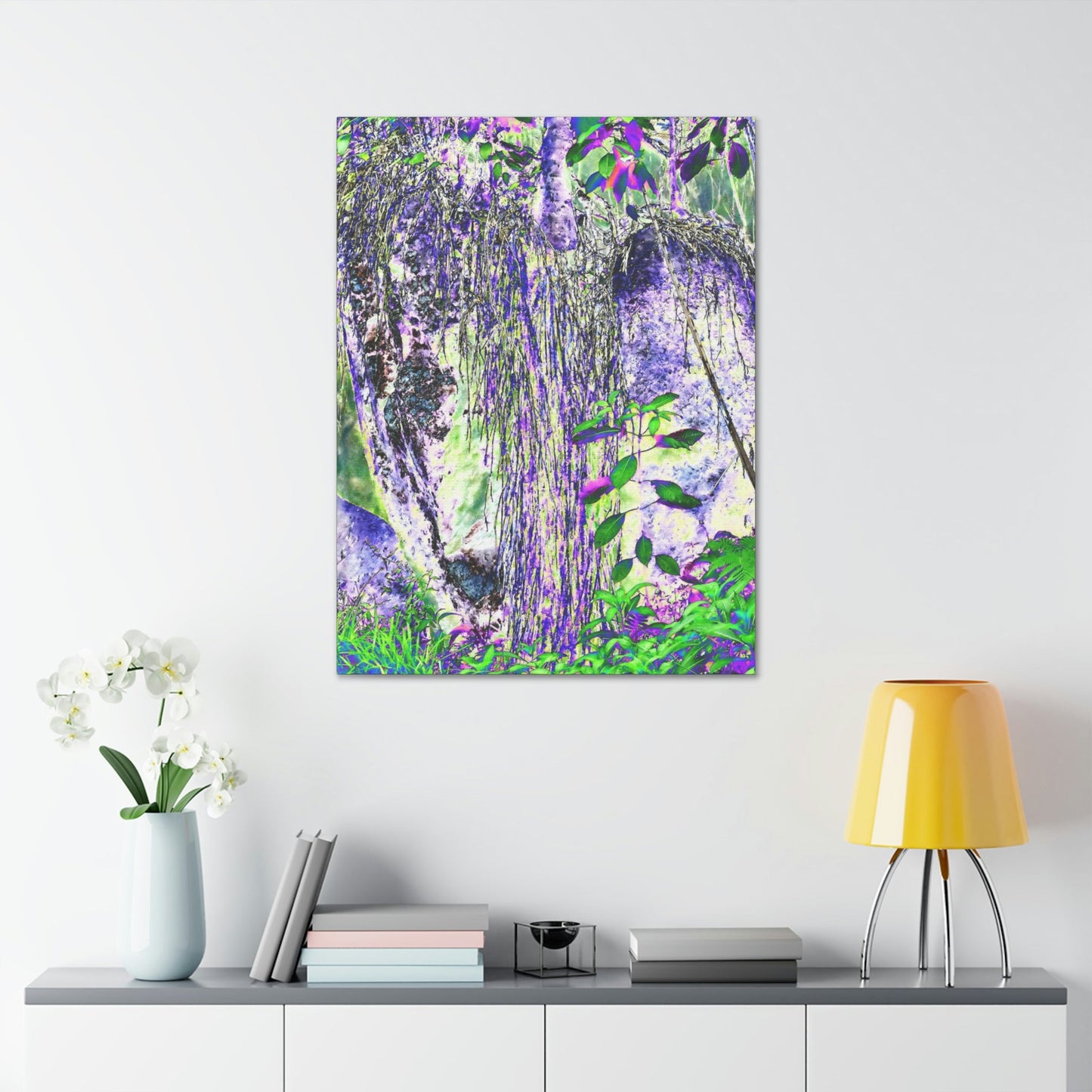Canvas Stretched - Forest@Home - El Yunque - Amazing Sierra Palm grows in boulder with long roots comming down - Tradewinds - Green Forest Home