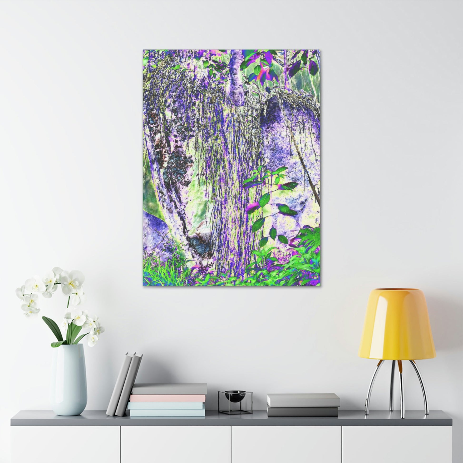Canvas Stretched - Forest@Home - El Yunque - Amazing Sierra Palm grows in boulder with long roots comming down - Tradewinds - Green Forest Home