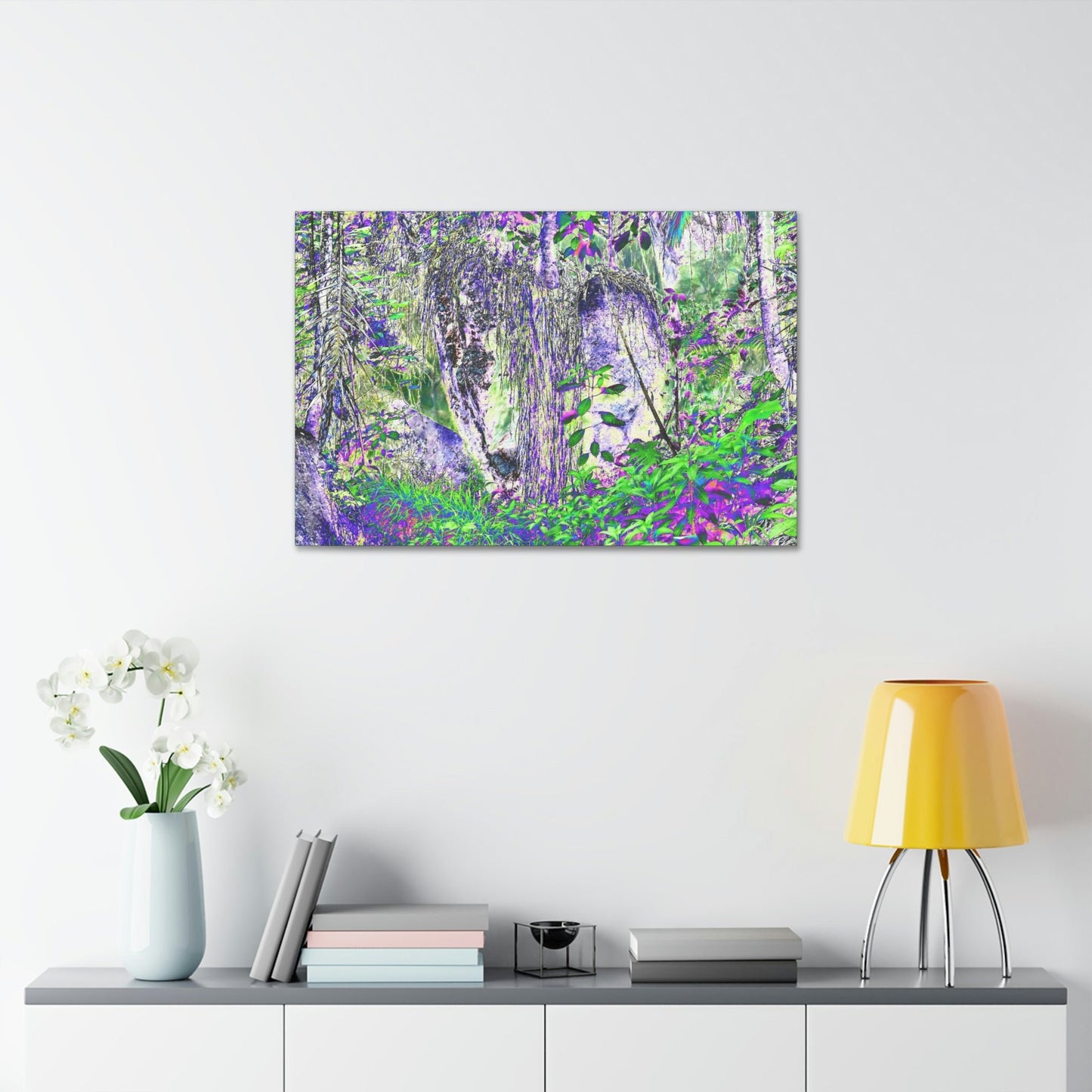 Canvas Stretched - Forest@Home - El Yunque - Amazing Sierra Palm grows in boulder with long roots comming down - Tradewinds - Green Forest Home