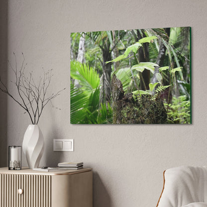Canvas Stretched - Forest@Home - El Yunque - Amazing survival - a Yagrumo tree sprouts grows inside a broken Fern Palm trunk - Green Forest Home