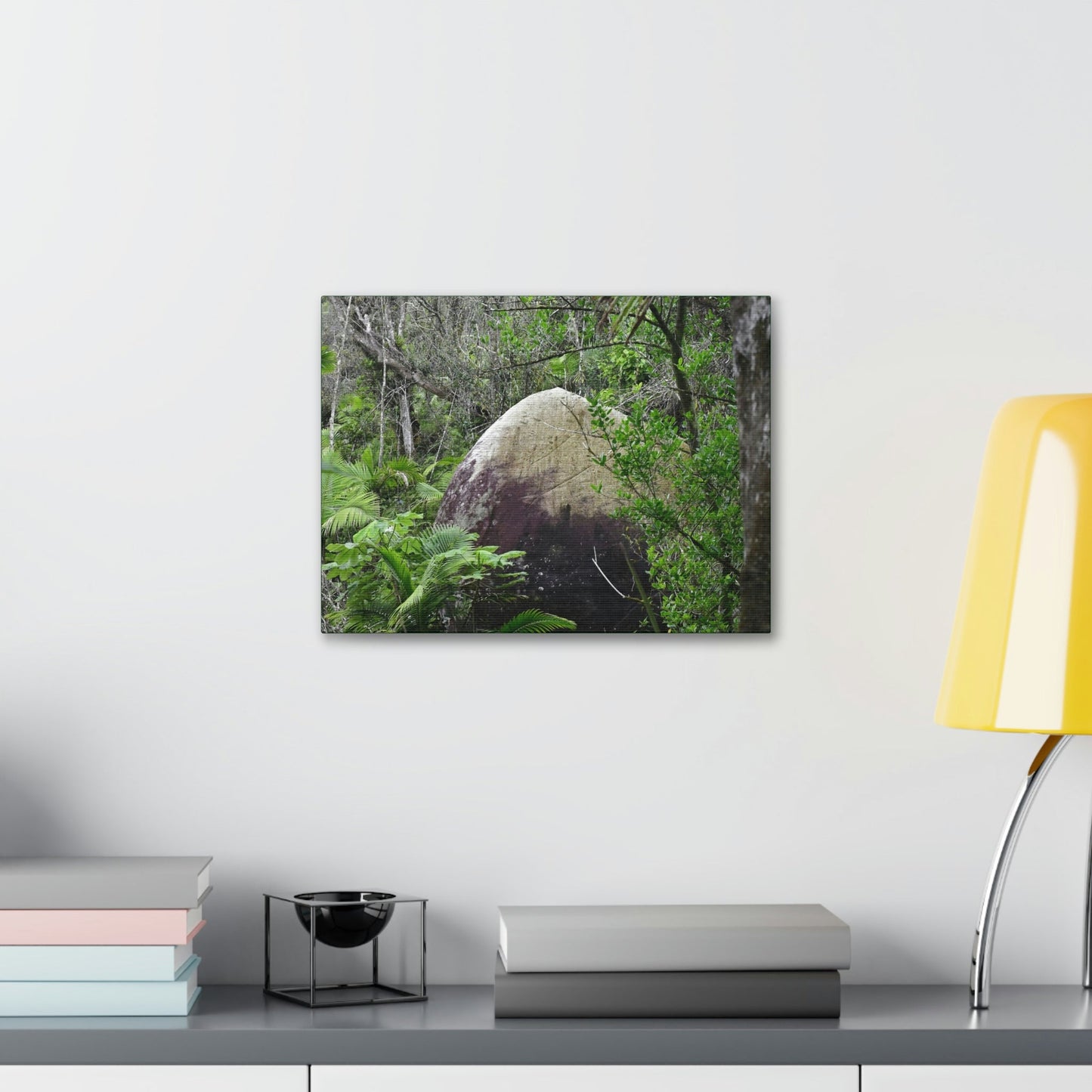 Canvas Stretched - Forest@Home - El Yunque - Hurricane Maria sandblasted this huge boulder in a river canyon - Tradewinds - Green Forest Home