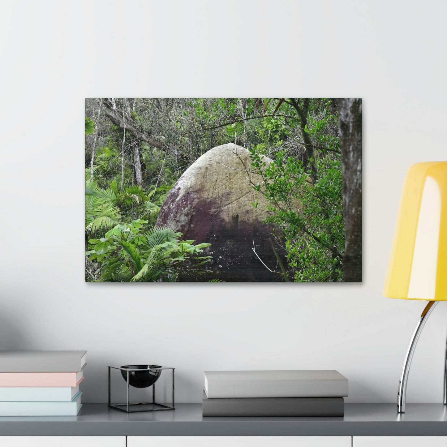 Canvas Stretched - Forest@Home - El Yunque - Hurricane Maria sandblasted this huge boulder in a river canyon - Tradewinds - Green Forest Home