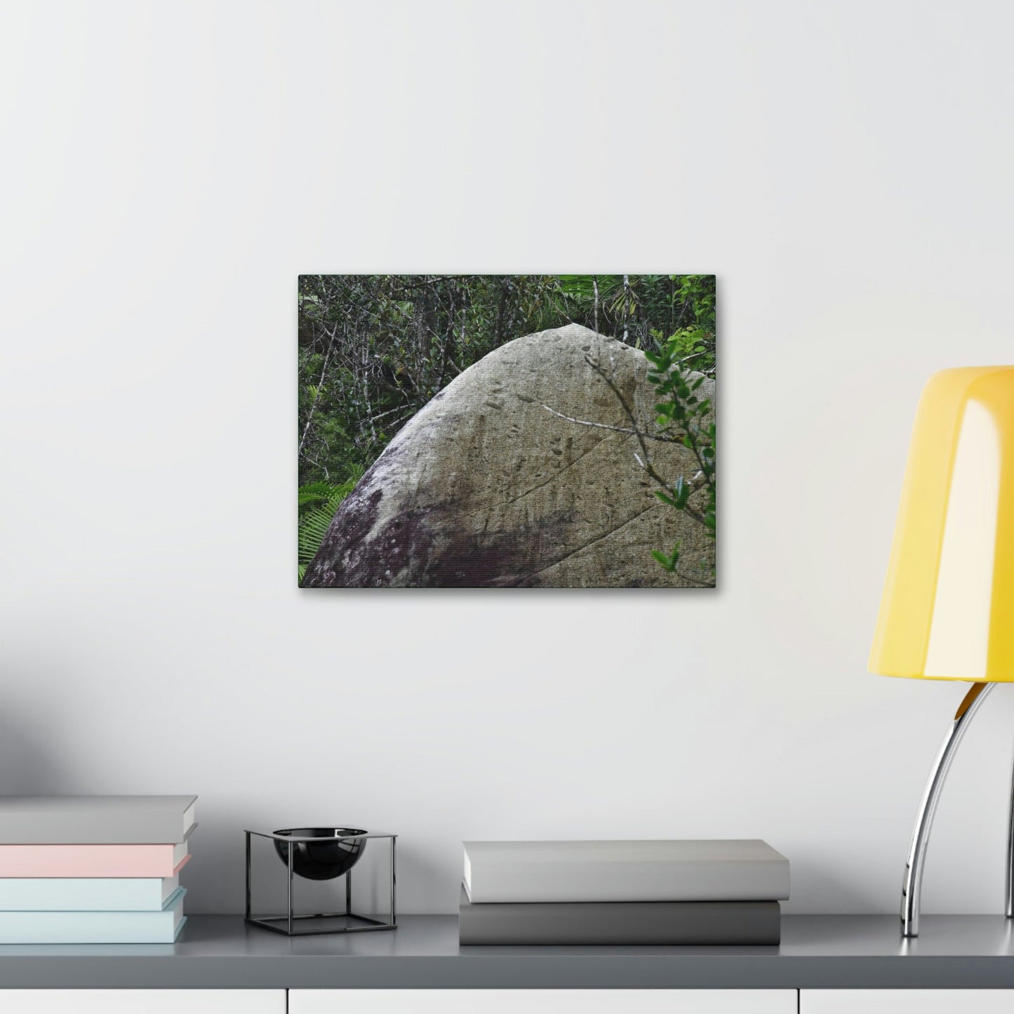 Canvas Stretched - Forest@Home - El Yunque - Hurricane Maria sandblasted this huge boulder in a river canyon - Tradewinds - Green Forest Home