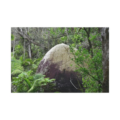 Canvas Stretched - Forest@Home - El Yunque - Hurricane Maria sandblasted this huge boulder in a river canyon - Tradewinds - Green Forest Home