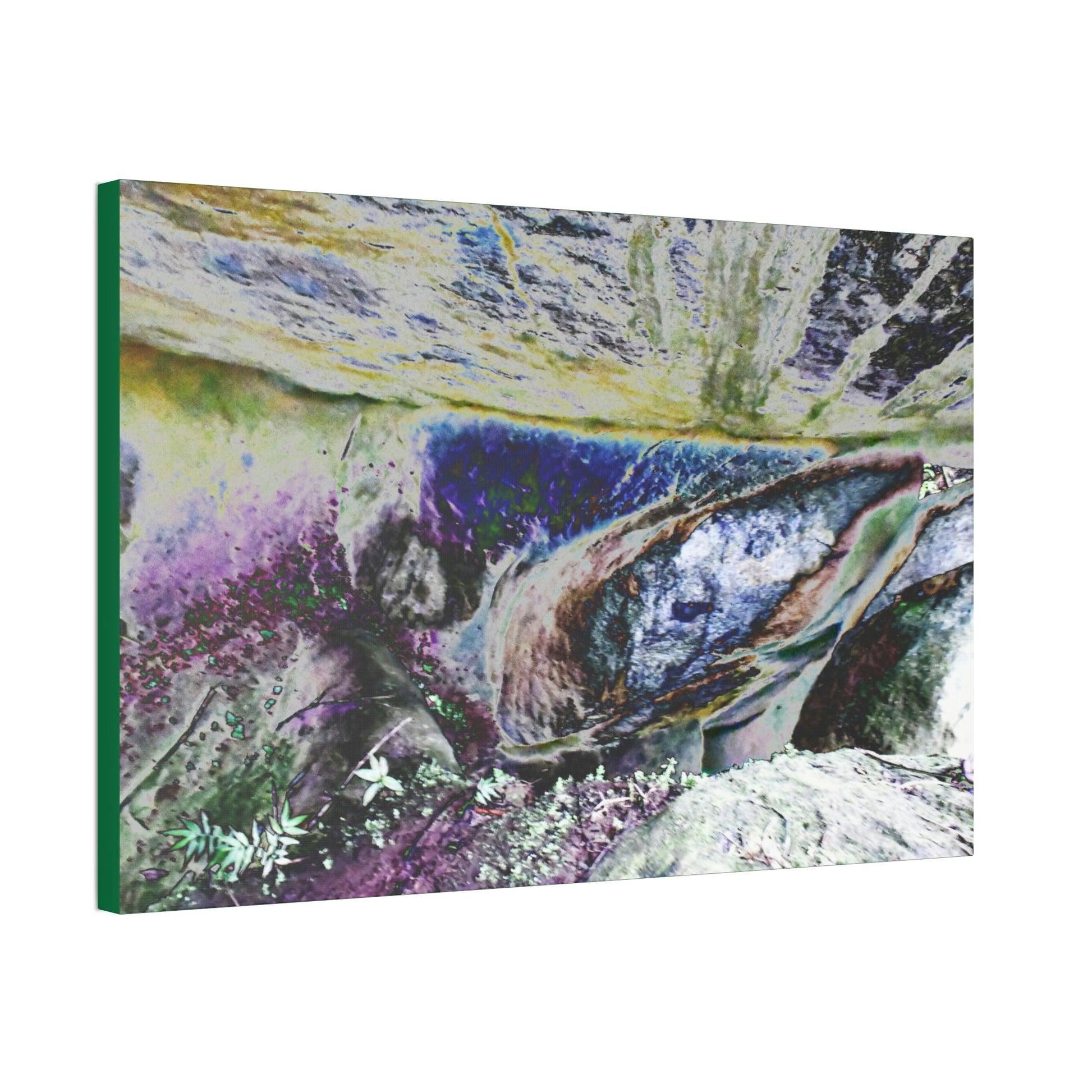 Canvas Stretched - Forest@Home - El Yunque - Modified color curve of water drainage boulders, after Maria some sunlight gets here Tr - Green Forest Home