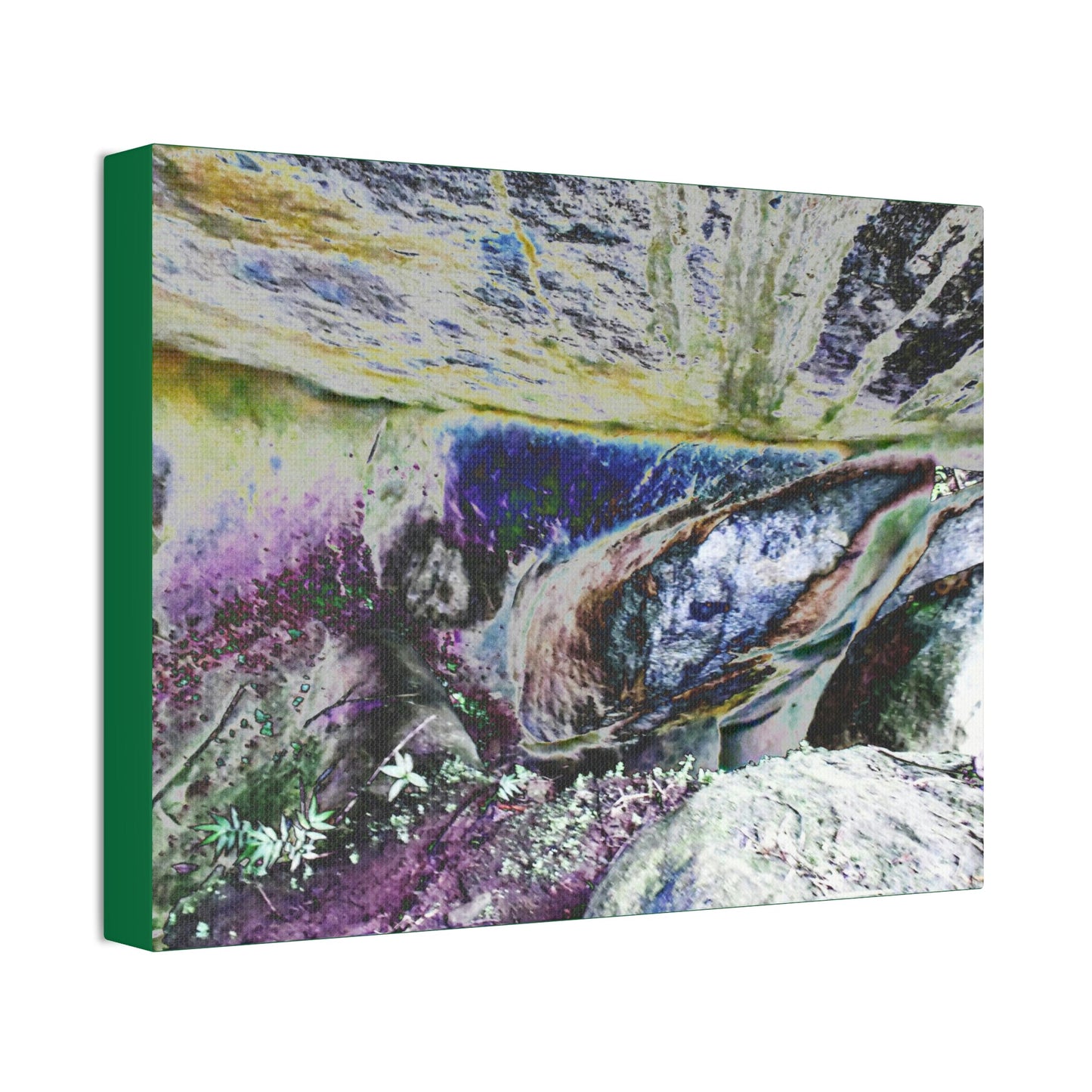 Canvas Stretched - Forest@Home - El Yunque - Modified color curve of water drainage boulders, after Maria some sunlight gets here Tr - Green Forest Home