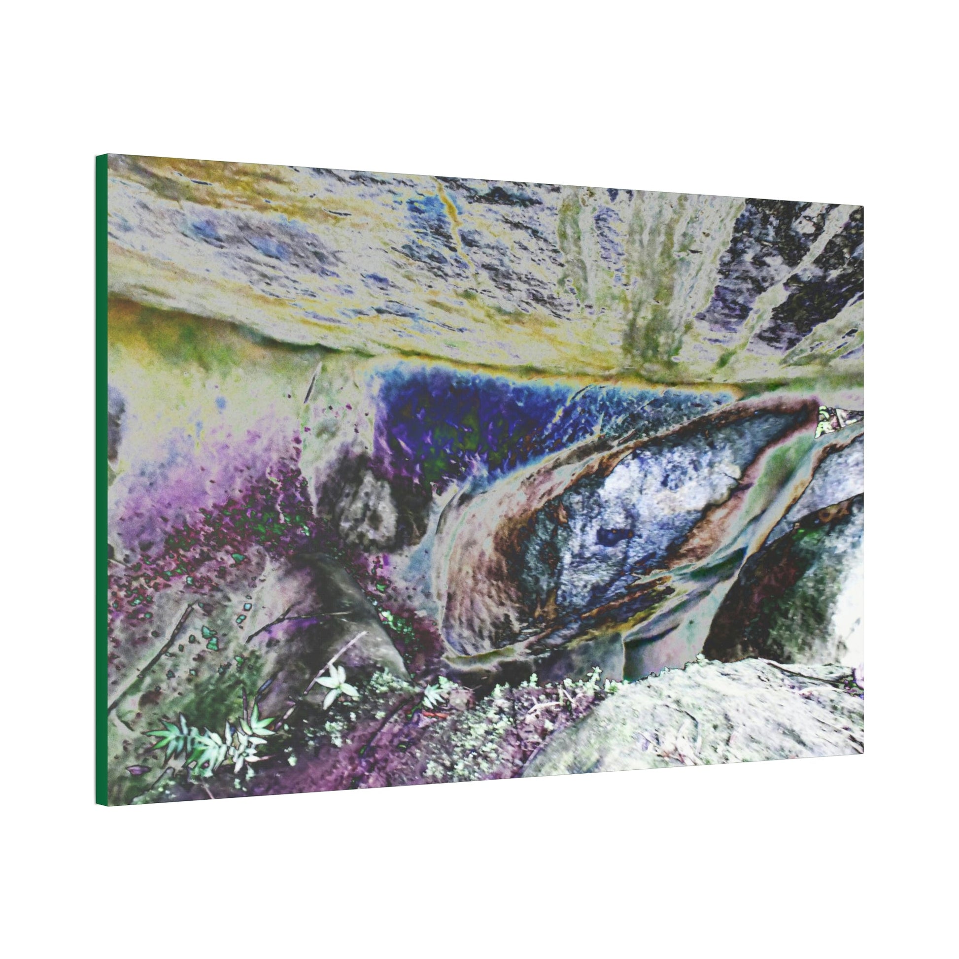 Canvas Stretched - Forest@Home - El Yunque - Modified color curve of water drainage boulders, after Maria some sunlight gets here Tr - Green Forest Home
