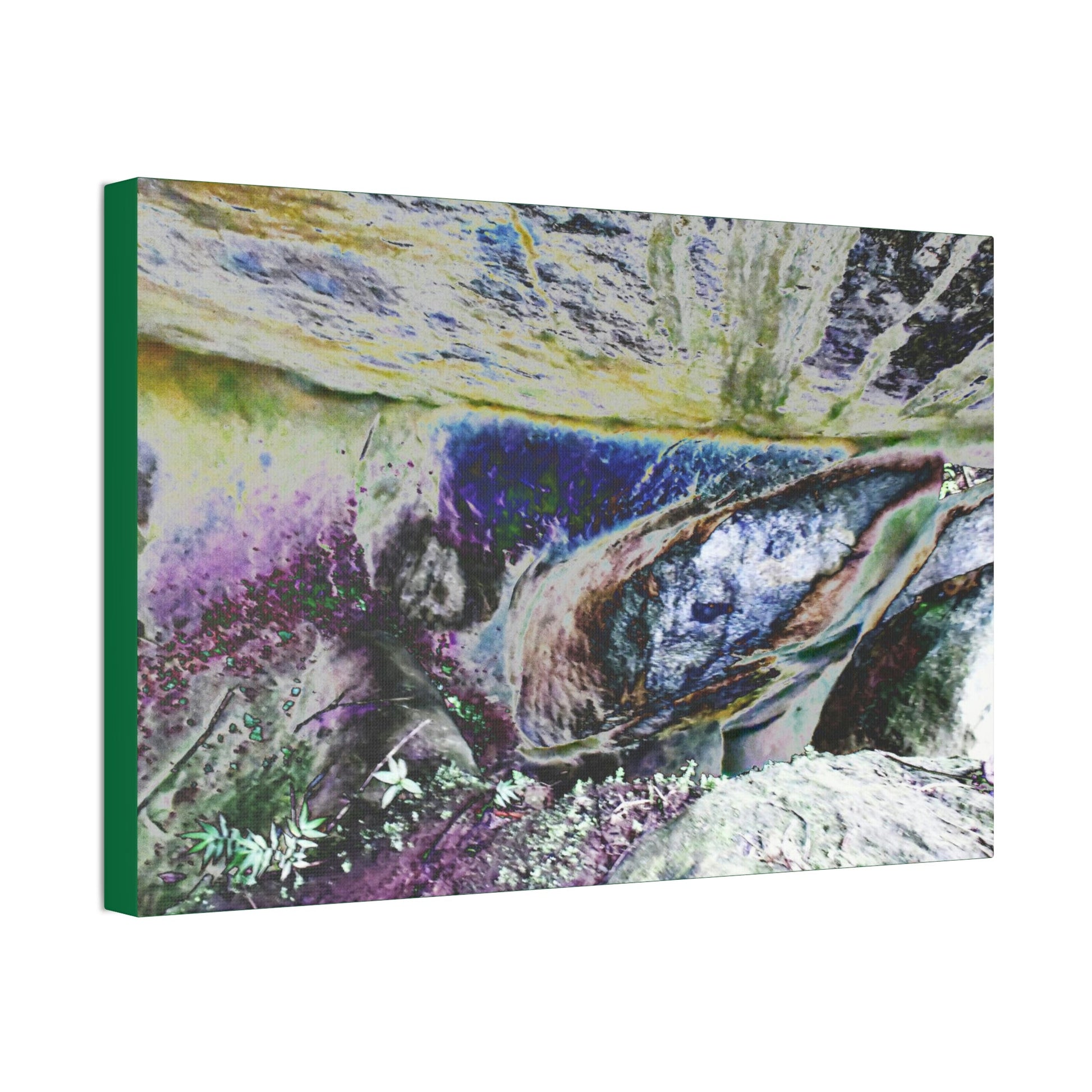 Canvas Stretched - Forest@Home - El Yunque - Modified color curve of water drainage boulders, after Maria some sunlight gets here Tr - Green Forest Home