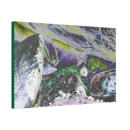 Canvas Stretched - Forest@Home - El Yunque - Modified color curve of water drainage boulders, after Maria some sunlight gets here Tradewinds - Green Forest Home
