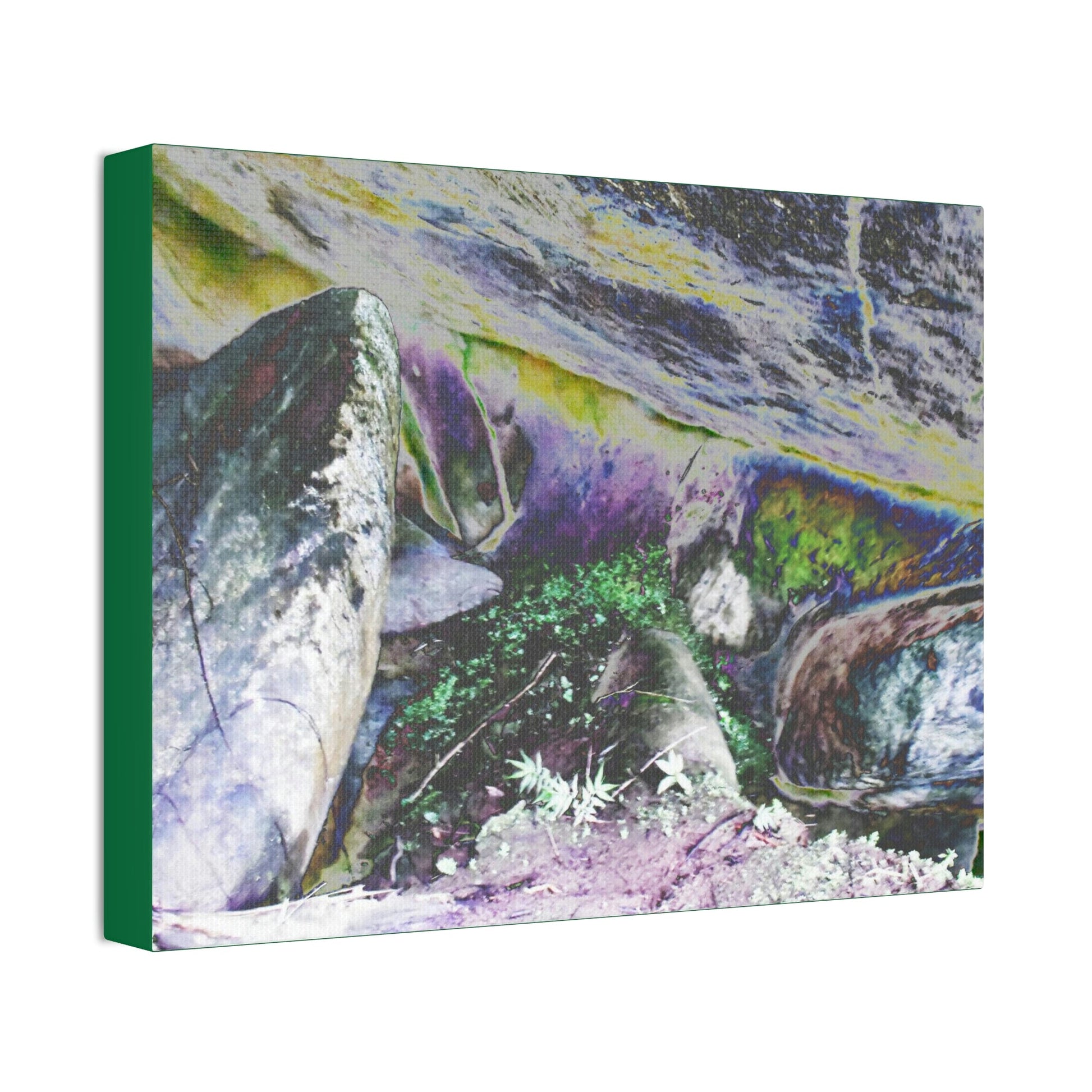 Canvas Stretched - Forest@Home - El Yunque - Modified color curve of water drainage boulders, after Maria some sunlight gets here Tradewinds - Green Forest Home