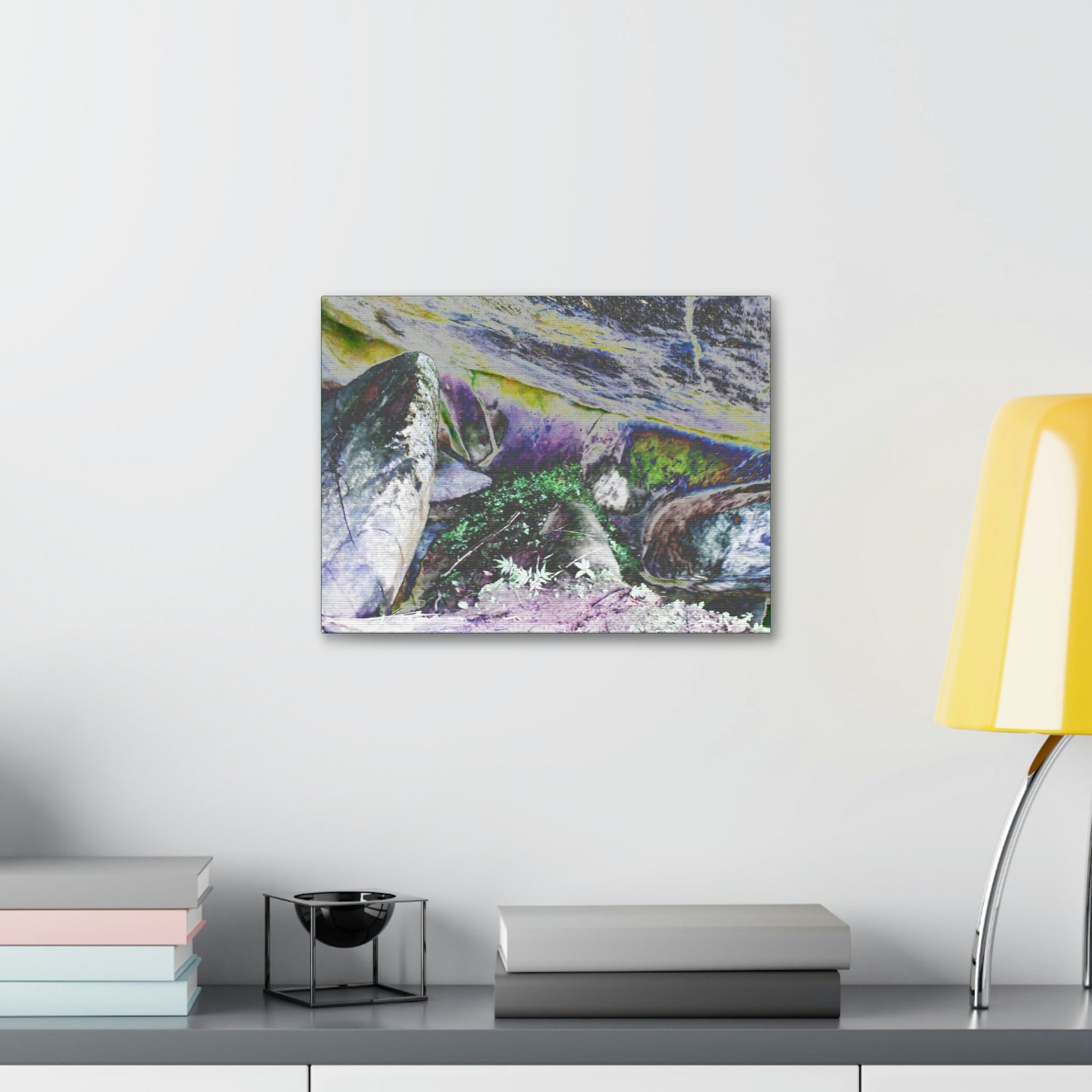 Canvas Stretched - Forest@Home - El Yunque - Modified color curve of water drainage boulders, after Maria some sunlight gets here Tradewinds - Green Forest Home